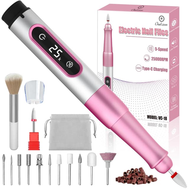 Oukzon Nagelfräser Kabellos, 13 in 1 Elektrische Nagelfeile Fräser für Gelnägel, Nagelfräser für Gelnägel 25000 U/Min, USB Wiederaufladbare Maniküre Set Elektrisch, 5 Gear Electric Nail Drill