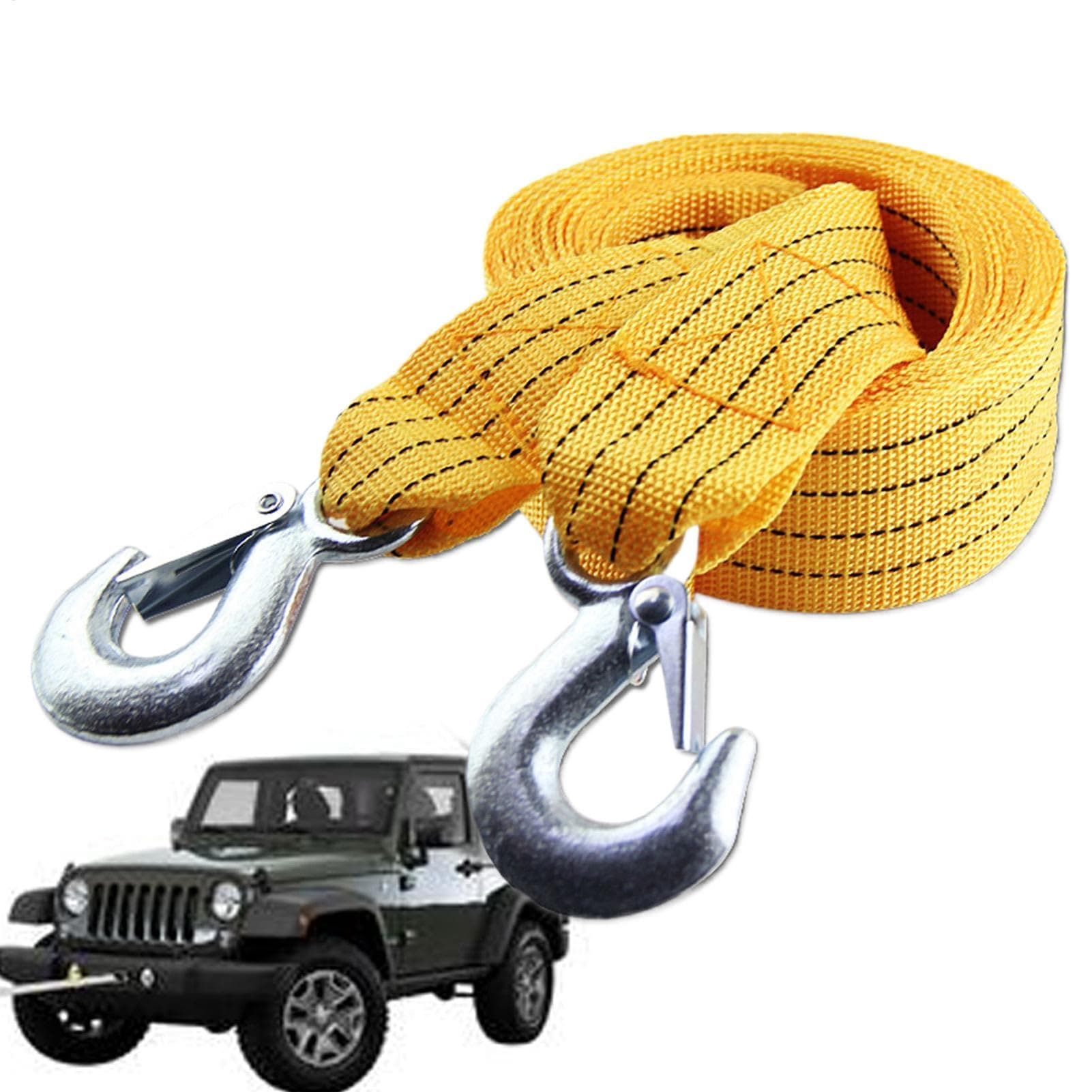 5M Abschleppseil Nylon mit Haken, 5 Tonnen Wiederherstellung Abschleppseile für Autos, robustes Abschleppseil für LKW Boot, gelber Sicherungszug für LKW, Boot, Auto, Geländewagen 3 m