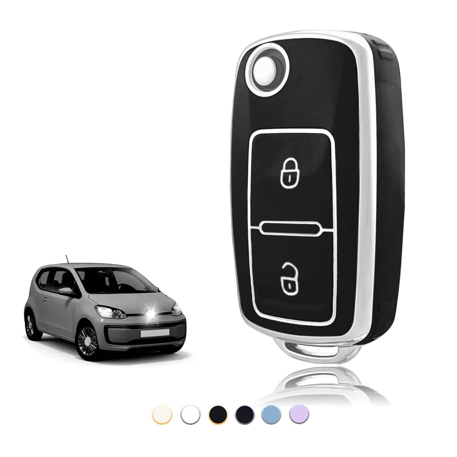 TOOMUME Schlüsselhülle TPU, Autoschlüssel Hülle Passt für VW Volkswagen Golf 4/5/6 MK4 Polo Transporter T5 Bora Sharan Touran Passat Amarok Lupo, Schlüsselcover Schutz Schlüsselgehäuse - Flip Key 2 Tasten Schwarz Silber Angebot bei HelloDeals