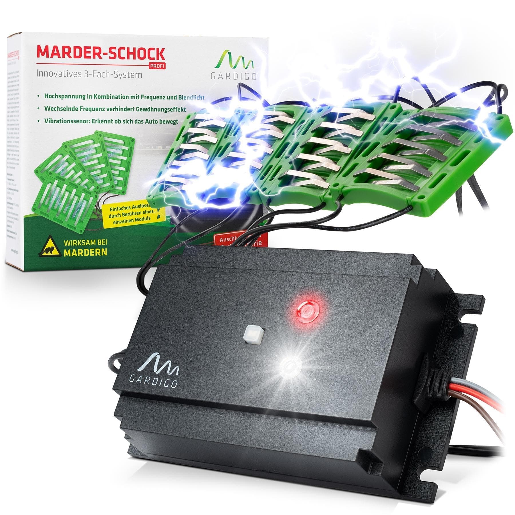 Gardigo® Marderschreck Auto Stromschlag | 3-fache Marderabwehr durch Ultraschall Blitzlicht und Elektroschock | Marderschutz im Motorraum | IP65 | Anschluss an Autobatterie | 400V | 12-24 kHz Angebot bei HelloDeals