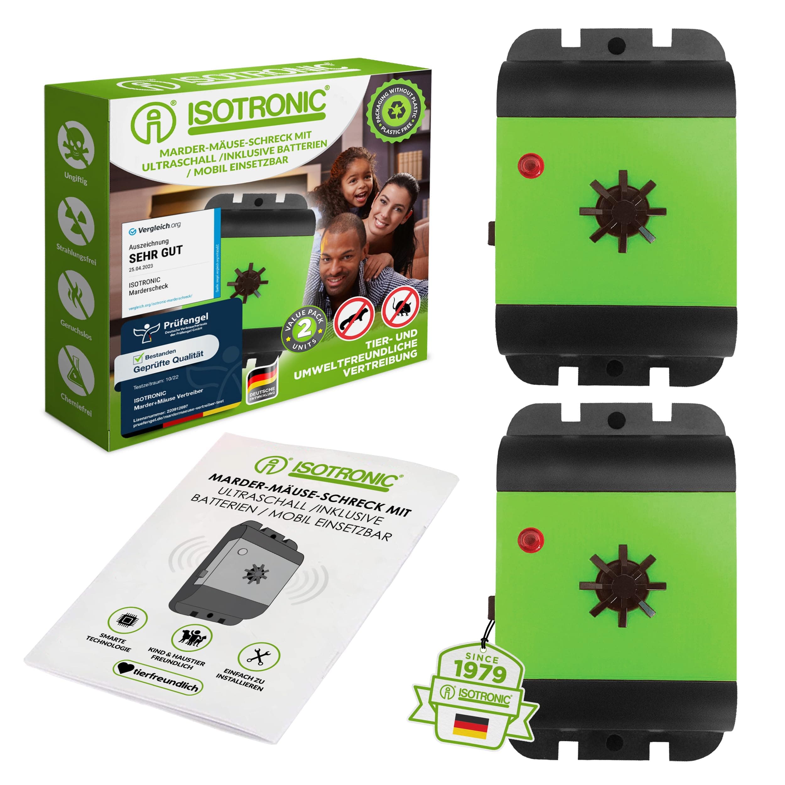 ISOTRONIC Marderscheuche Marderfix | Batterie Marderabwehr Marder-Frei Mobil | Mäuseschreck für Auto KFZ Dachboden Keller | Marderfrei Marderschutz mit Ultraschall Akustik (2) Angebot bei HelloDeals