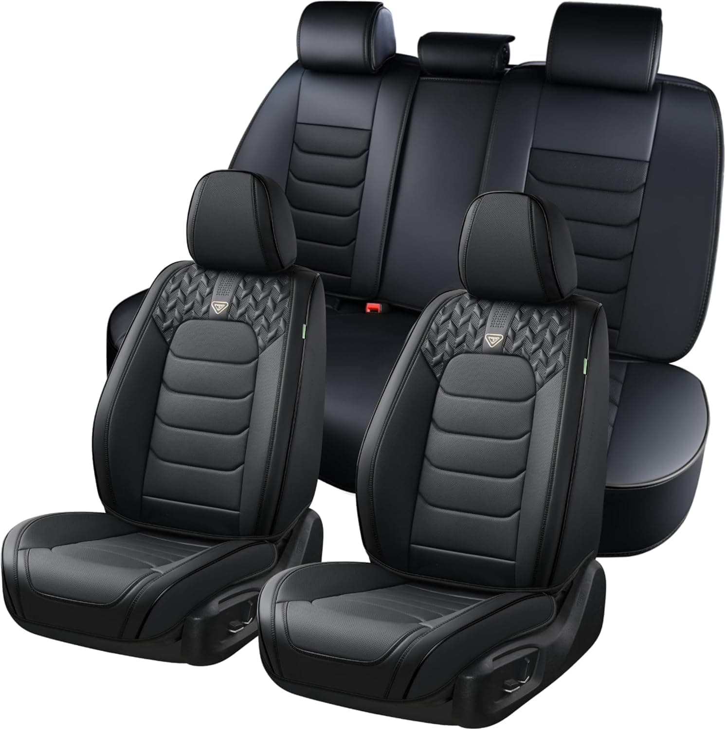 FLORICH Autositzbezüge Komplettset 5 Stück Vorder und Rücksitzbezüge PU-Leder Universel Auto Wasserdichtes Autositzbezug für Limousine, SUV, LKW (Komplettset, Schwarz) Schwarz Komplettset Angebot bei HelloDeals