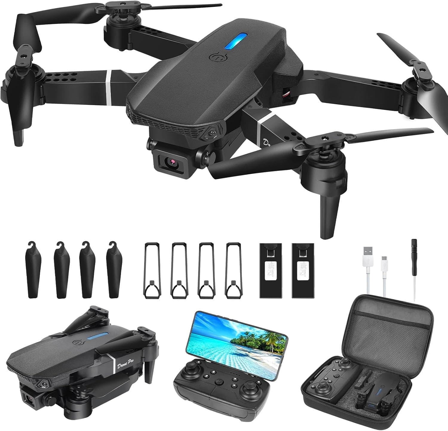 Drohne mit Kamera HD 1080P,Faltbare Drohne Lange Flugzeit,RC Quadcopter mit Tasche,3D Flip,One Key Start/Landen,Headless Mode,Flugbahnflug,Mini Drone Geschenk für Anfänger Kinder,mit 2 Batterien HHN Schwarz Angebot bei HelloDeals