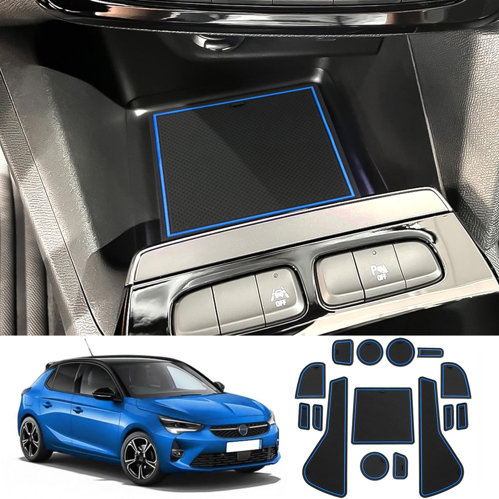 Coleya Antirutschmatten Kompatibel mit Opel Corsa F 2020-2024 (Manuelle Bremse), Mittelkonsole Gummimatten Türnaht Matten Getränkehalter Matte, Opel Corsa Zubehör rutschfeste Matten (Blau) Opel Corsa Blau Angebot bei HelloDeals