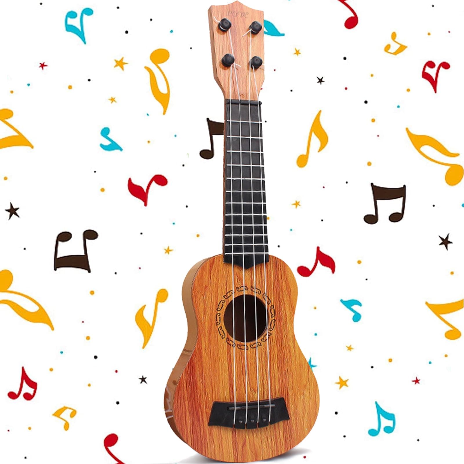 Kunststoff Mini Gitarre, Kindergitarre, Kunststoff Spielzeug Gitarre, Ukulele Gitarre Spielzeug, Gitarre Spielzeughen, Ukulele Kinder mit 4 Verstellbaren Seiten, für Kinder (38cm / Helle Kaffeefarbe)