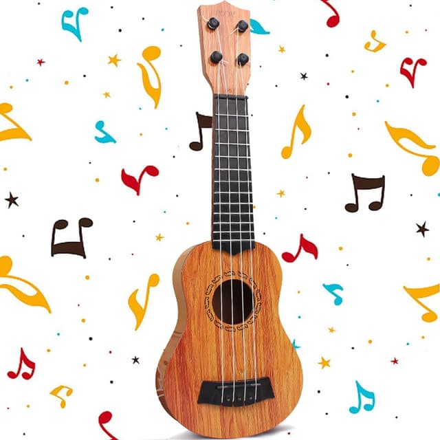 Kunststoff Mini Gitarre, Kindergitarre, Kunststoff Spielzeug Gitarre, Ukulele Gitarre Spielzeug, Gitarre Spielzeughen, Ukulele Kinder mit 4 Verstellbaren Seiten, für Kinder (38cm / Helle Kaffeefarbe)