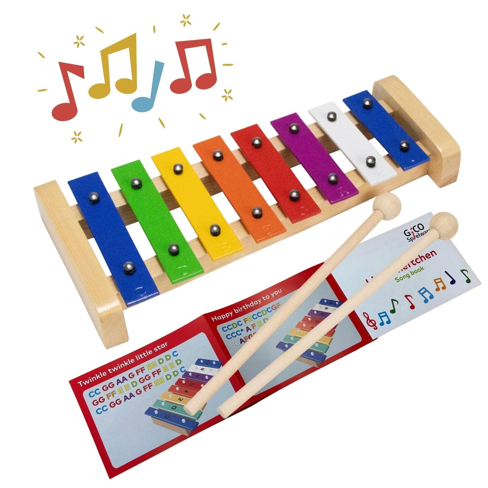 Xylophon Holz Musik Glockenspiel Musikinstrument für Kinder Mädchen Jungen mit 2 Schlägel Buntes Xylophon- 3811 Angebot bei HelloDeals