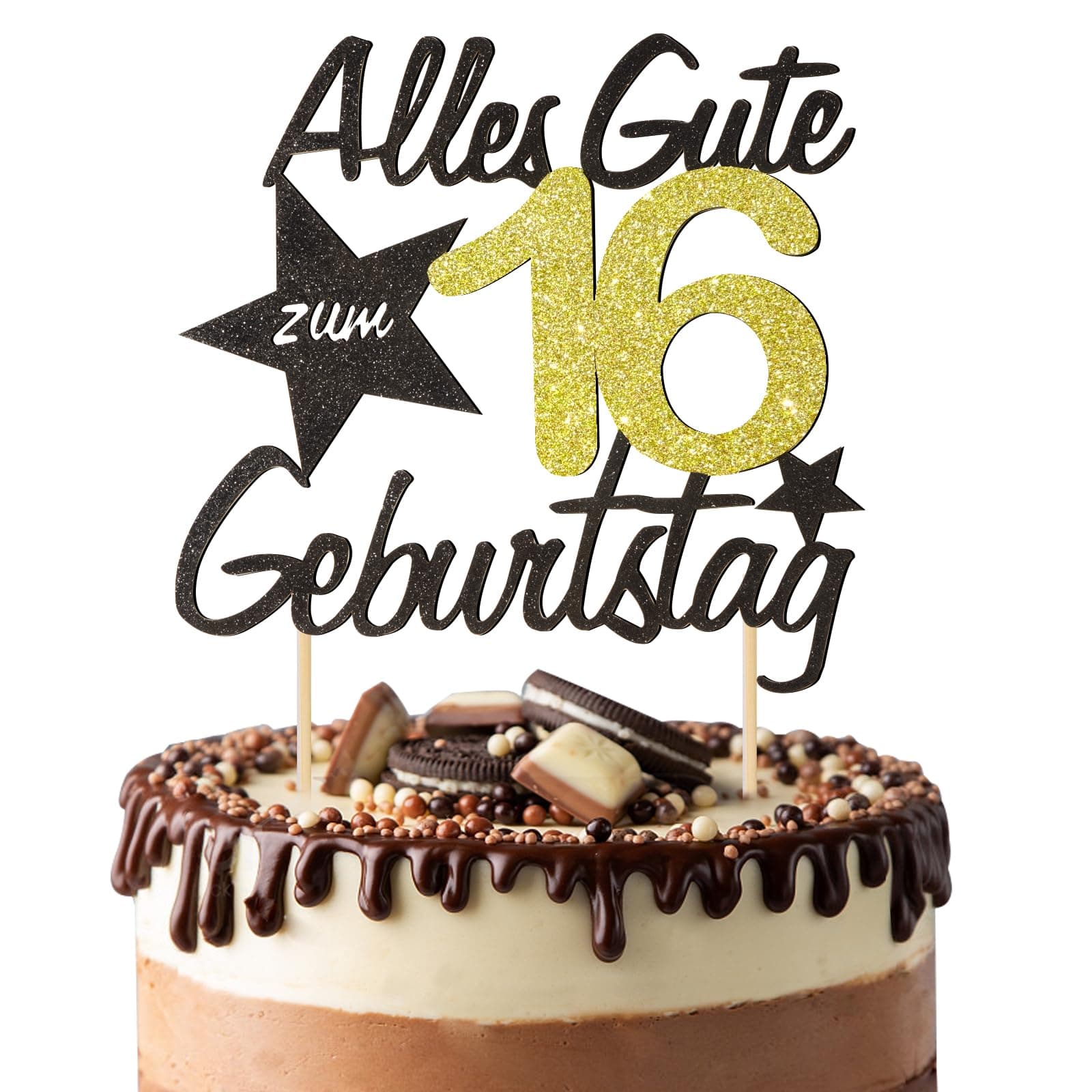 BOOMTOP Torten Deko 16 Geburtstag Deko Kuchen Junge Mädchen Happy 16th Birthday Cake Topper Alles Gute zum Geburtstag 16 Jahre Kindergeburtstag Kuchen Topper 16 Geburstagstorte Deko Gold Schwarz Alles Gute Zum 16. Geburtstag Angebot bei HelloDeals