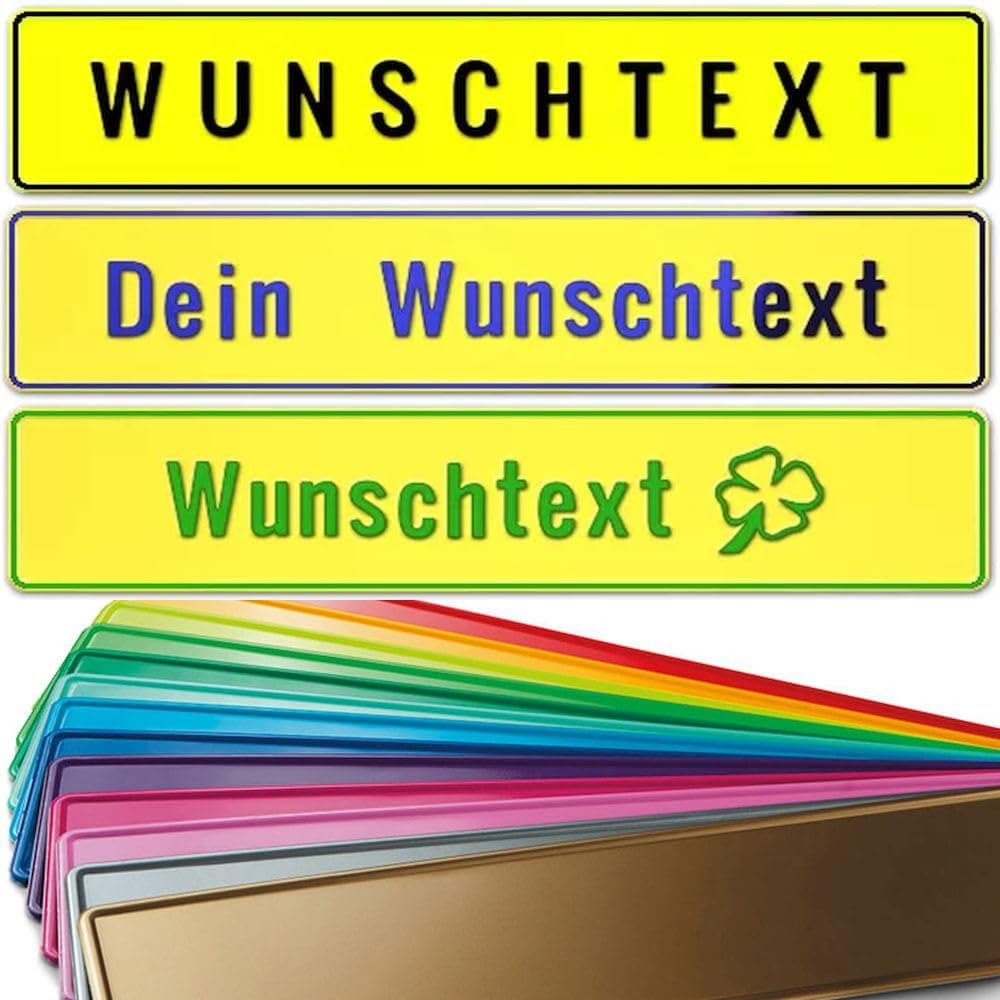 1 Stück Fun Kennzeichen 52cm x 11cm mit Wunschtext Individuell Wunschkennzeichen Wunschprägung Namens Kennzeichen Aluminium Namensschild | Individuelles Fun-Kennzeichen (neon gelb) Angebot bei HelloDeals