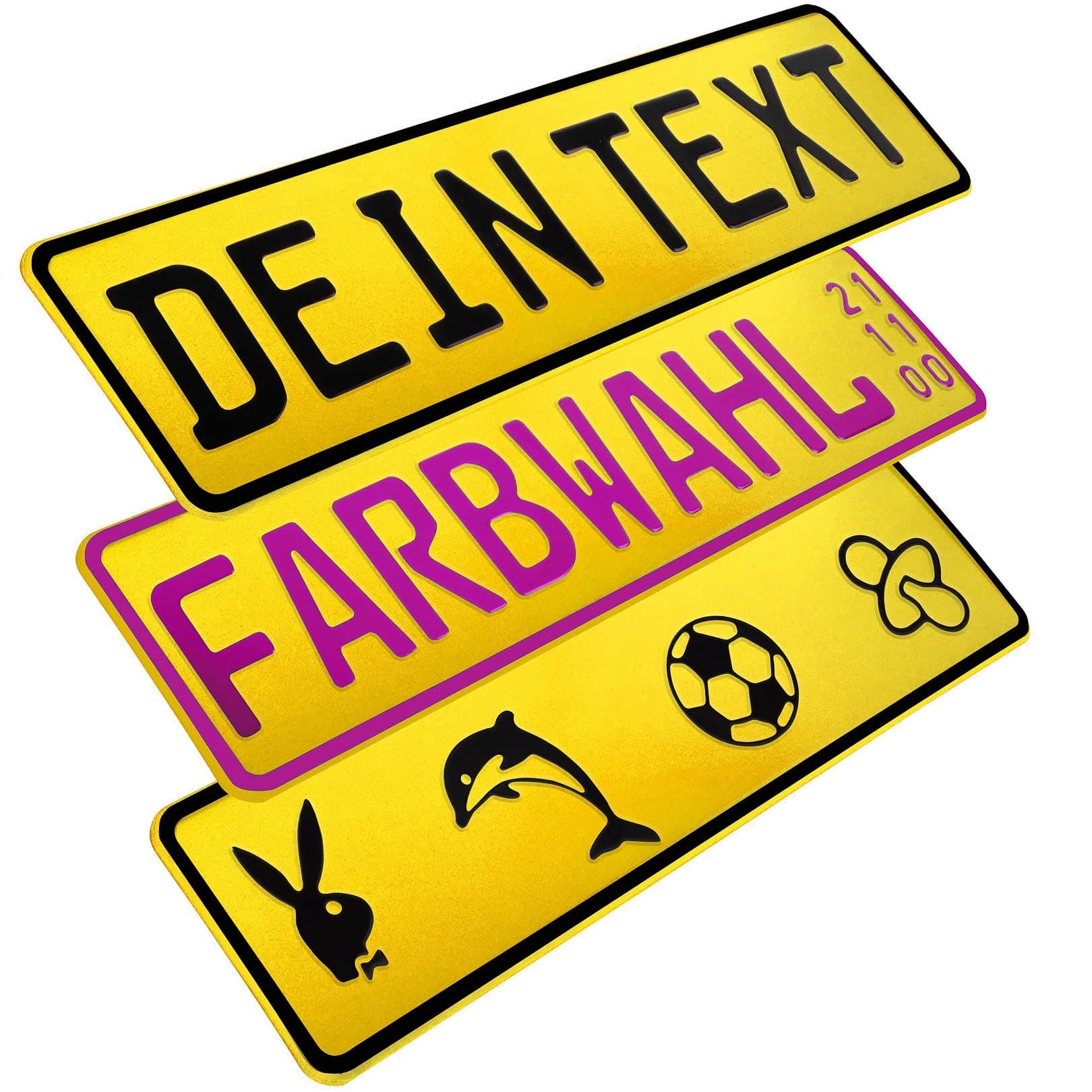 L & P Car Design FKZ 1 Stück Fun Kennzeichen 52cm x 11cm Wunschtext Bohrung Beschichtungsfarbe Individuell Wunschkennzeichen Wunschprägung Namenskennzeichen Namensschild Farbe GELB Angebot bei HelloDeals