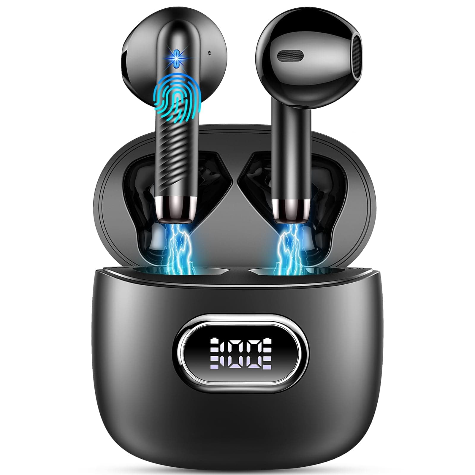 Bluetooth Kopfhörer, Kopfhörer Kabellos Bluetooth 5.4 In Ear Kopfhörer mit 4 HD Mic, 2025 Kabellose Kopfhörer 42Std ENC Noise Cancelling Earbuds Tiefer Bass, IP7 Wasserdicht Ohrhörer LED-Anzeige USB-C A-Schwarz Angebot bei HelloDeals