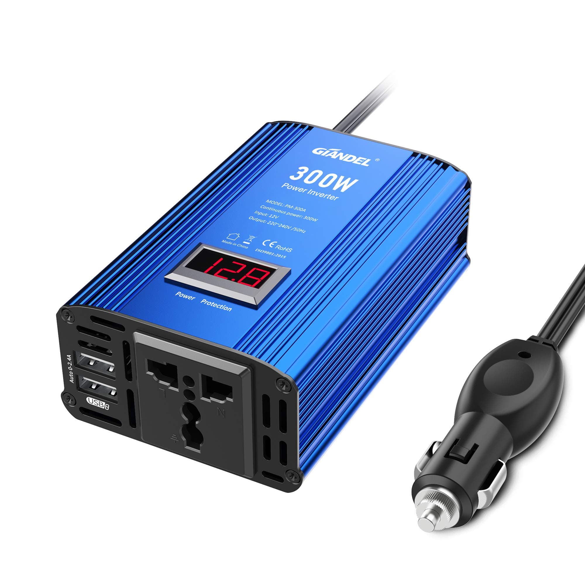GIANDEL 300W Wechselrichter Kfz spannungswandler 12V auf 230V Power Inverter mit Universal Steckdose und LED-Anzeige, Stromwandler/Umwandler Dual USB 4.8A Für Tablets Smartphones Angebot bei HelloDeals