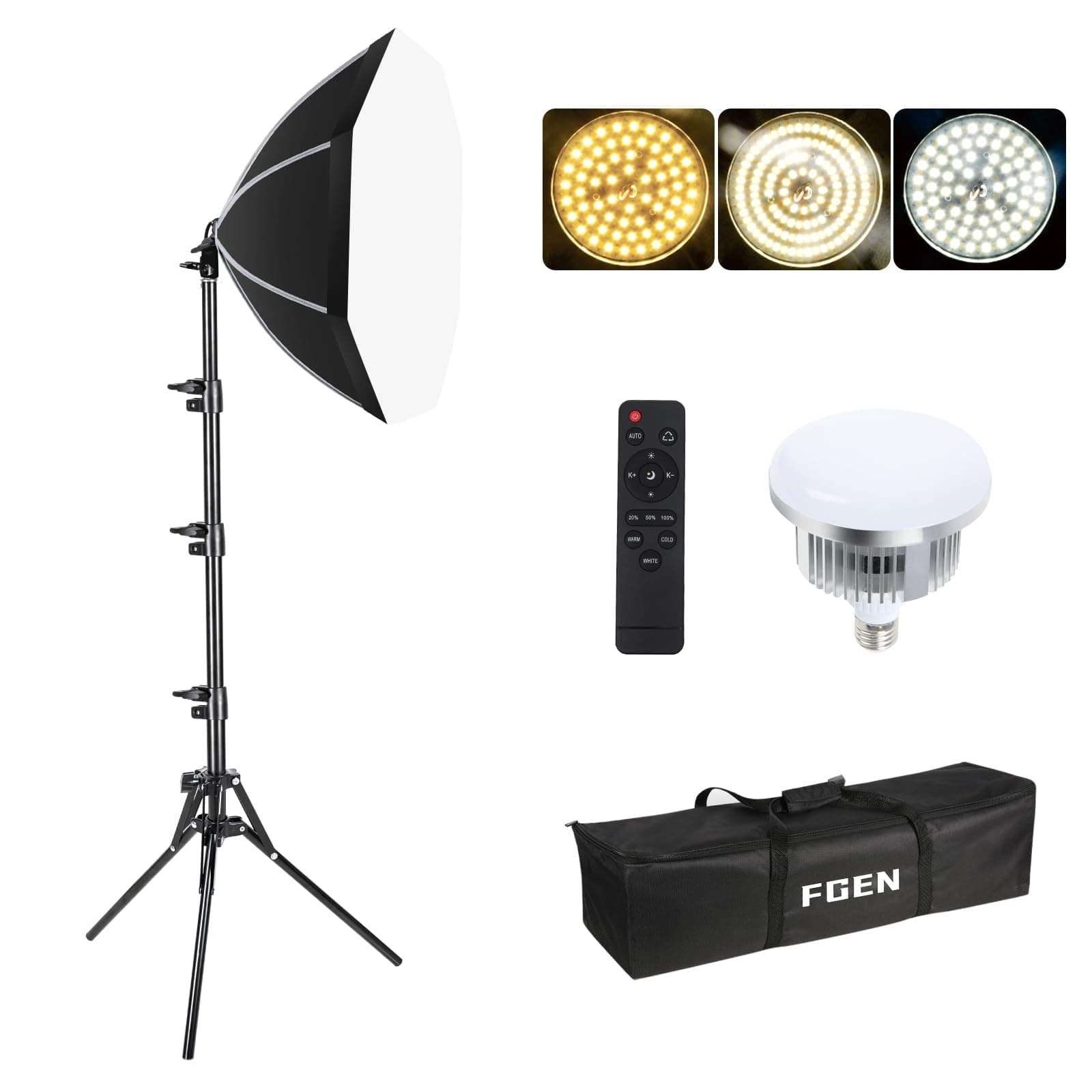 FGen Softbox Fotostudio Set,50cm Oktagonale Soft Box mit 85W 2700-6400K einstellbaren LED Lampen,150cm Verstellbarer Lichtständer für YouTube, Tiktok Videoaufnahmen,Game-Streaming(1PACK) 1x50cm Achteckige Softbox Angebot bei HelloDeals