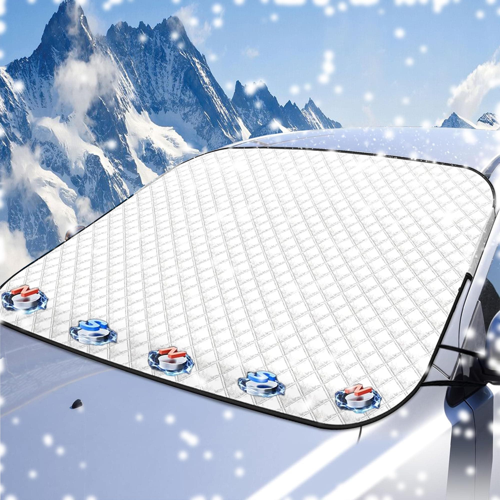 Yiichiy Frontscheibenabdeckung Winter, Scheibenabdeckung Auto Winter, Windschutzscheibenabdeckung mit 5 Magnet Fixierung, Autoscheiben Abdeckungen Winter, Faltbar Frontscheibenabdeckung, 150 * 120cm