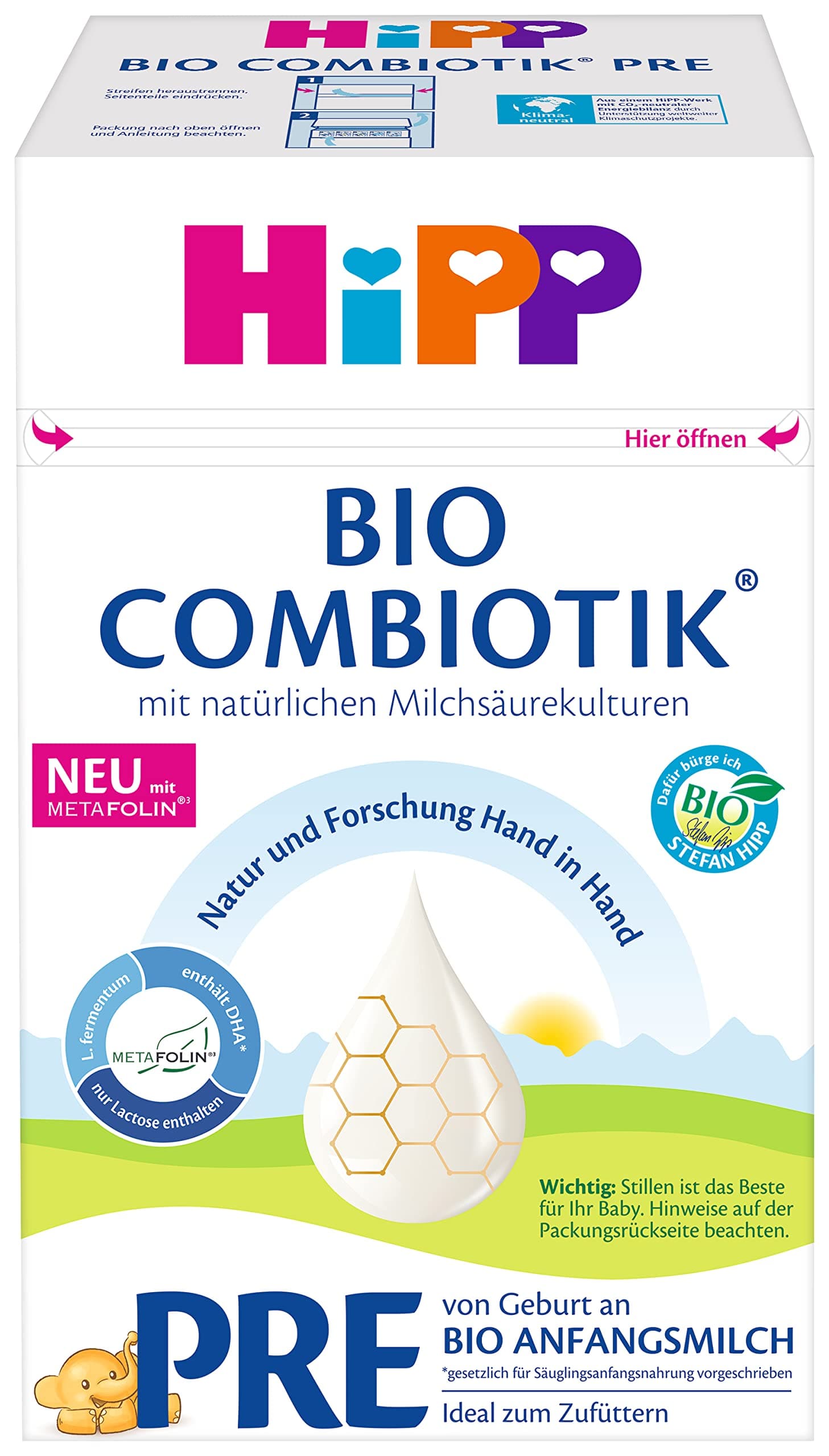 HiPP Bio Milchnahrung, Pre Bio Combiotik, Anfangsmilch, 600g Angebot bei HelloDeals