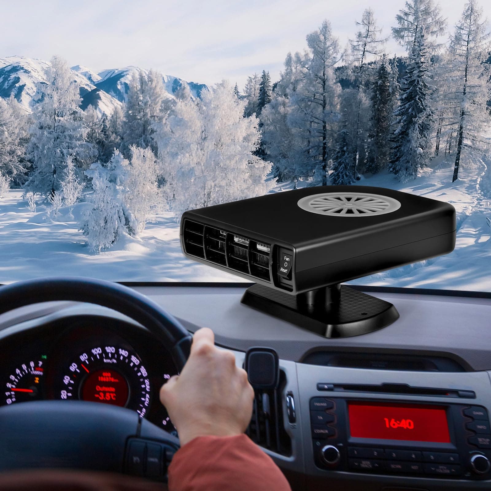 Auto Heizung, 12V 120W Auto Heizlüfter Tragbare und Ventilator 2 in 1, Windschutzscheiben Entfroster Demister Zusatzheizung, Stecker in Zigarettenanzünder Defroster 360° Drehbar Schnelleheizung Schwarz Angebot bei HelloDeals