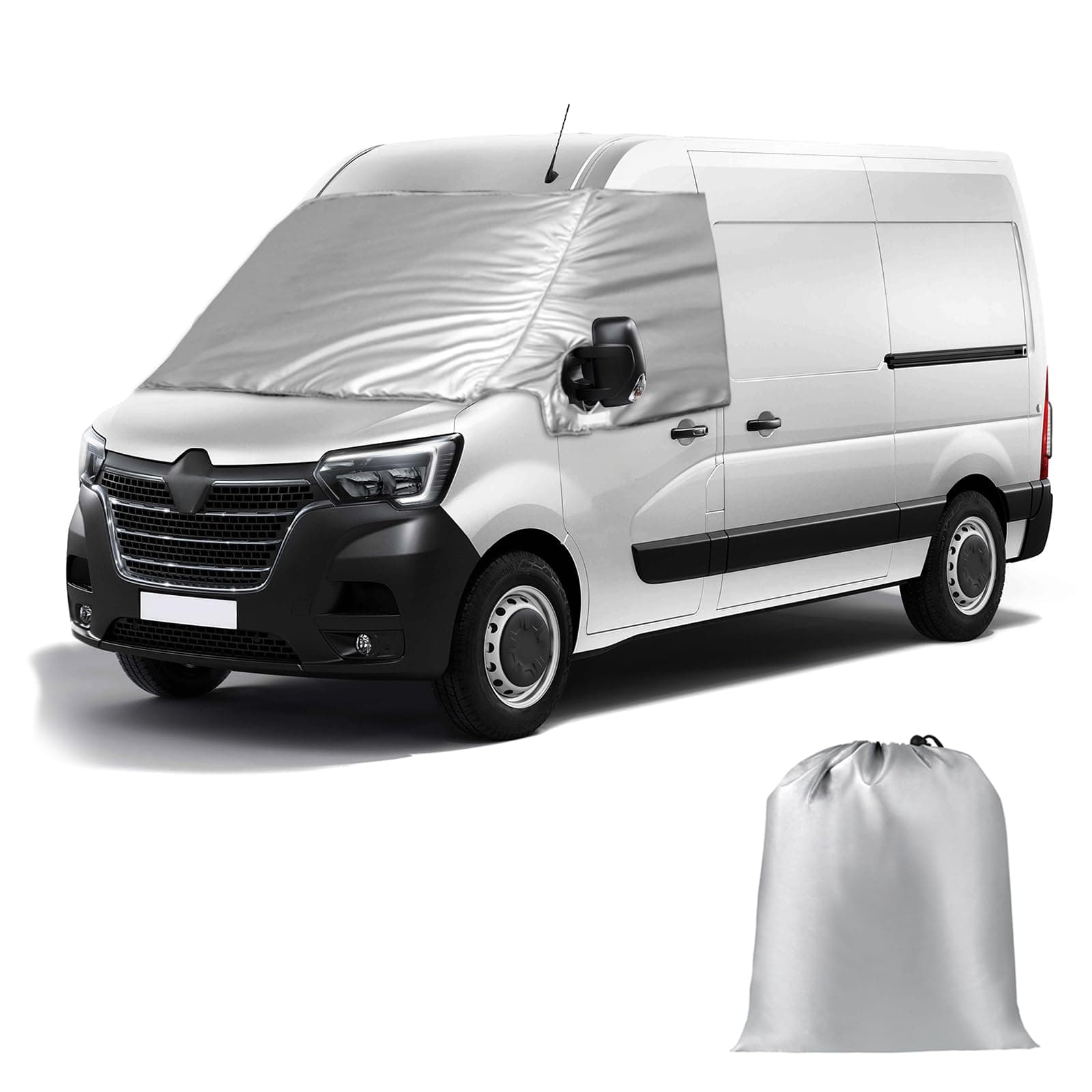 Frontscheibe Wrap Cover Ersatz für Renault Master 2010-2023, Ersatz für Opel Movano 2010-2023, Auto Windschutzscheiben Abdeckung Ersatz für Nissan NV400, 600D Luxus Sonnenschutz Schnee-Eisschutz Silber Angebot bei HelloDeals