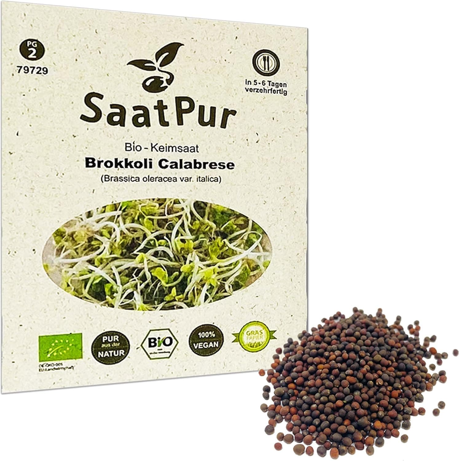 SaatPur Bio Keimsaat - Brokkoli Keimsprossen Sprossen Microgreen - 20 g Lebensmittel Qualität Unter 100 g Brokkoli Calabrese Angebot bei HelloDeals