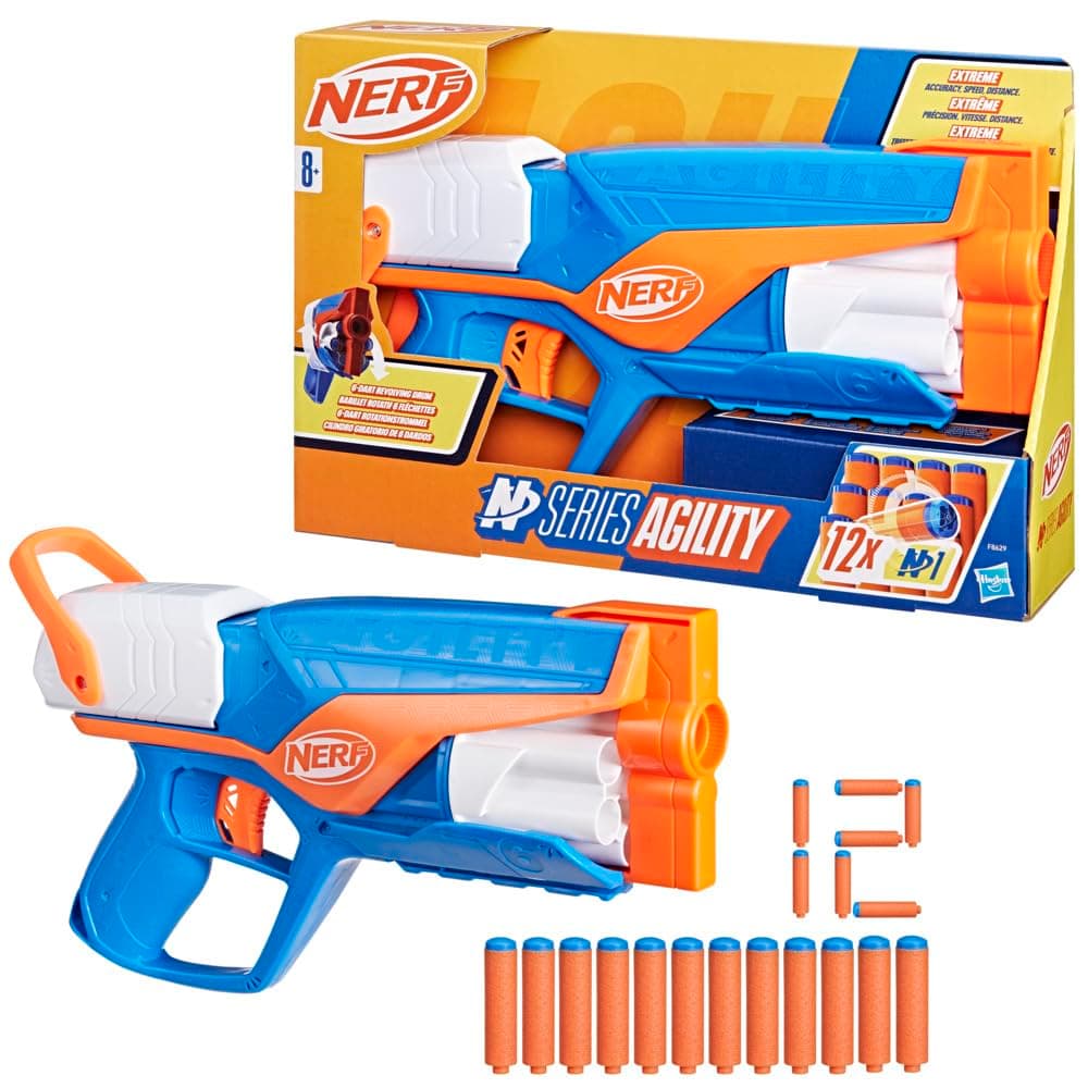 Nerf N Series Agility Blaster, leichte Bauweise mit rotierender Trommel und Spannschlitten für extra Lange Reichweite, 12 Nerf Darts, für Jungen und Mädchen N-SERIES AGILITY