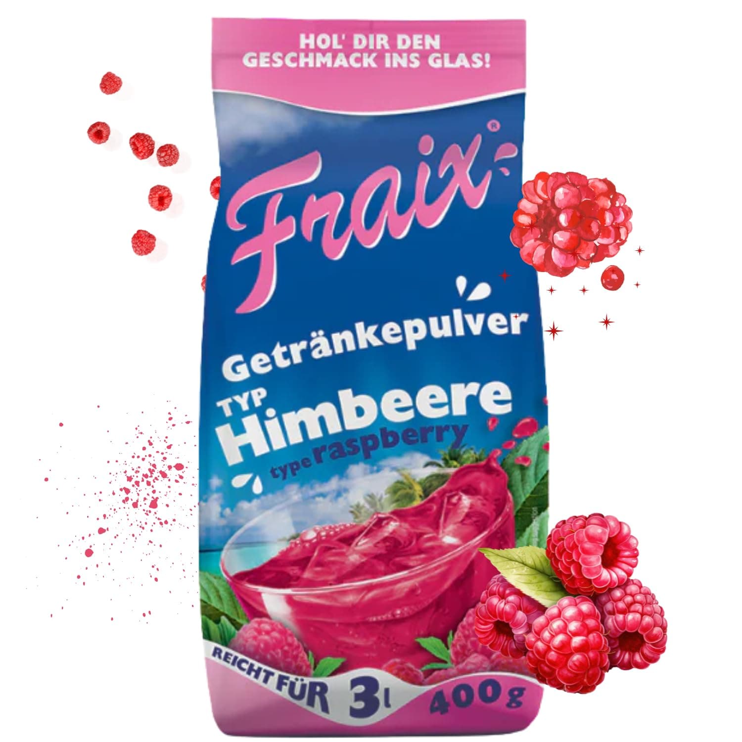 FRAIX Getränkepulver Himbeere 12 x 400g Großpackung, Himbeer-Erfrischungsgetränk mit Vitamin C Ergibt bis zu 36 Liter - perfekt für Unterwegs, Geburtstagsparty Himbeere (3 Liter) Angebot bei HelloDeals