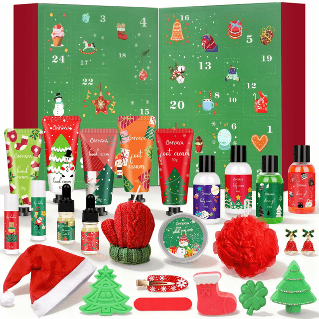 Adventskalender 2025 für Frauen, Beauty Weihnachtsgeschenke für Frauen mit Handcreme, Kerze, Lippenbalsam, Weihnachtsmütze, Badebomben, 24 Weihnachtskalender Hautpflege Geschenkset für Damen