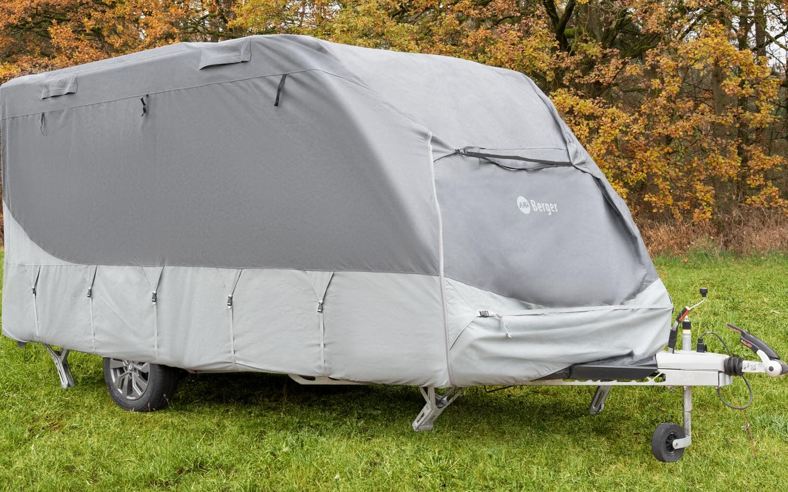 BERGER Abdeckplane für Caravan & Wohnwagen | Atmungsaktive Schutzhülle | langlebige 4-lagige Abdeckung | Schutz vor Regen, UV & Schmutz | Verschiedene Längen 450 - 500 cm Caravan / Wohnwagen Angebot bei HelloDeals