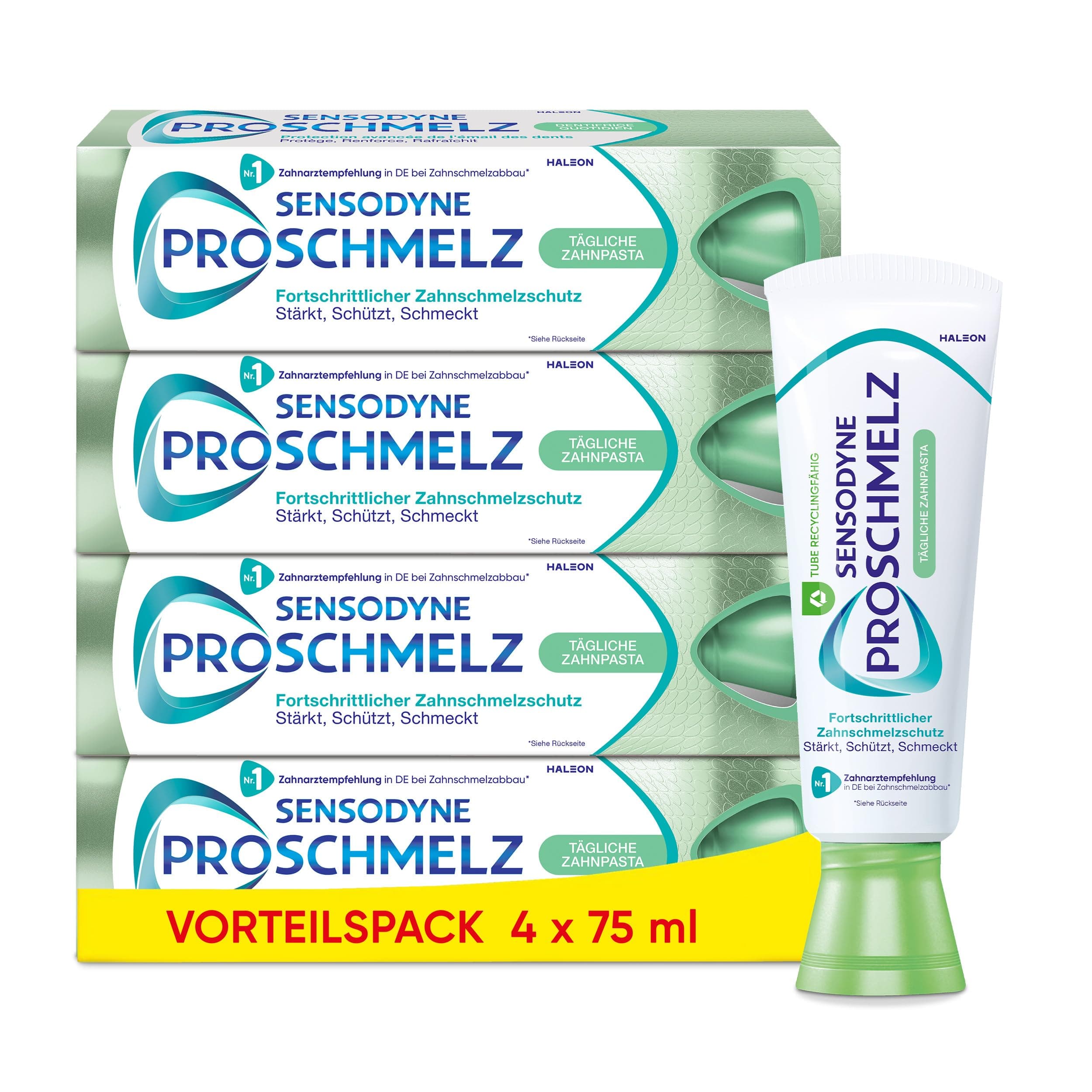 Zahnpasta - Sensodyne ProSchmelz Tägliche Zahncreme, für fortschrittlichen Zahnschmelzschutz - Stärkt, schützt, schmeckt, 4x75ml Angebot bei HelloDeals