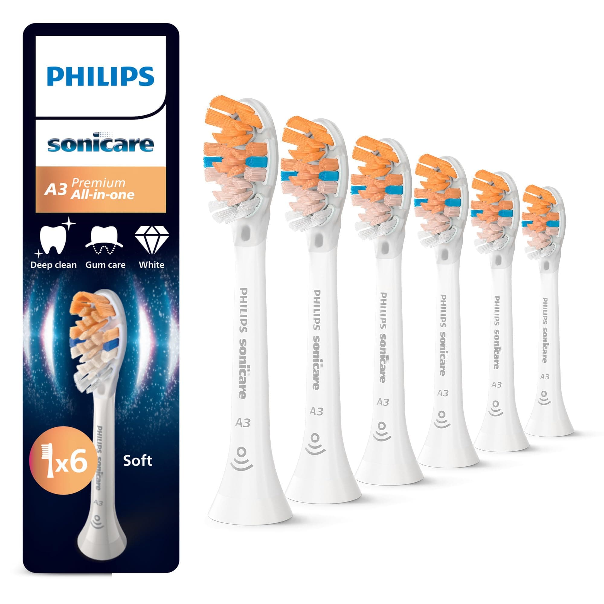 Philips Sonicare A3 Premium All-in-One, Original Ersatzbürstenköpfe, Weiß, 6er-Pack, HX9096/87 Angebot bei HelloDeals