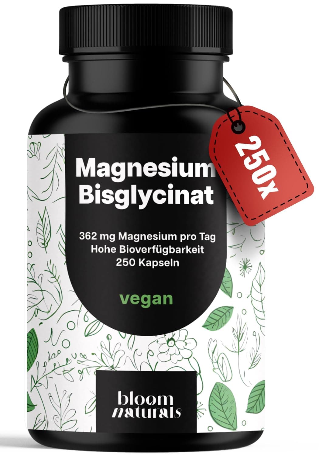 Magnesium Bisglycinat Hochdosiert - 250 Kapseln - 362 mg Magnesium Glycinat pro Tag - Vegan & Produziert in Deutschland - Laborgeprüft - Verpackung kann variieren Angebot bei HelloDeals