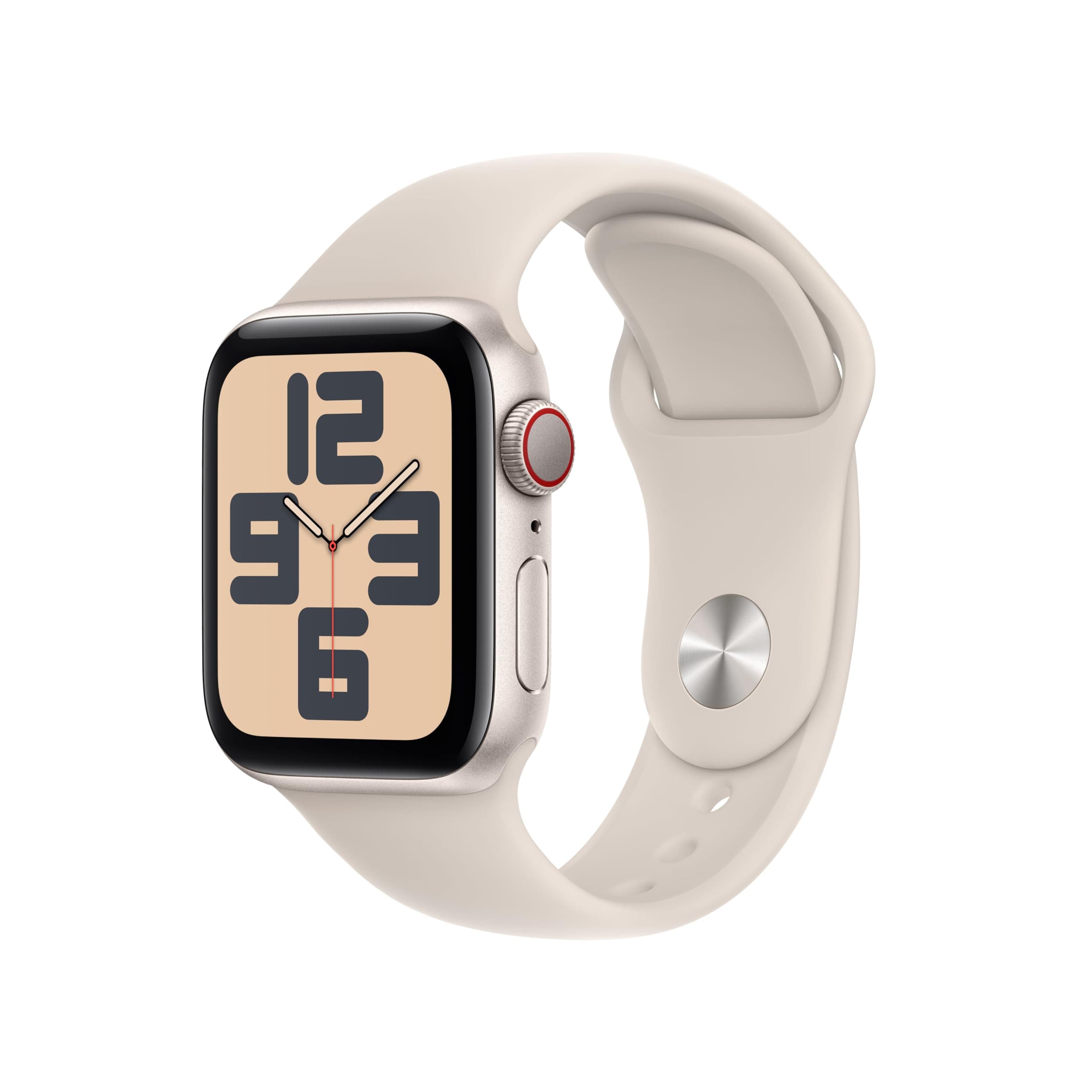 Apple Watch SE (2. Generation, 2023) (GPS + Cellular, 40 mm) Smartwatch mit Aluminiumgehäuse und Sportarmband (S/M) in Polarstern. Fitness- und Schlaftracker, Unfallerkennung, Herzfrequenzmesser Sportarmband 40 mm Gehäuse Polarstern (2023) S/M - für 130–1 Angebot bei HelloDeals