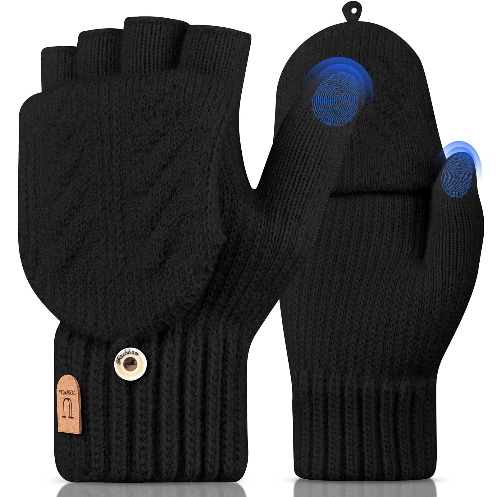 Fingerlose handschuhe Thermo Winterhandschuhe Strick Handschuh-Klappe Touchscreen Laufen Radfahren Fahren ohne Finger Warme Herren Damen Schwarz Angebot bei HelloDeals