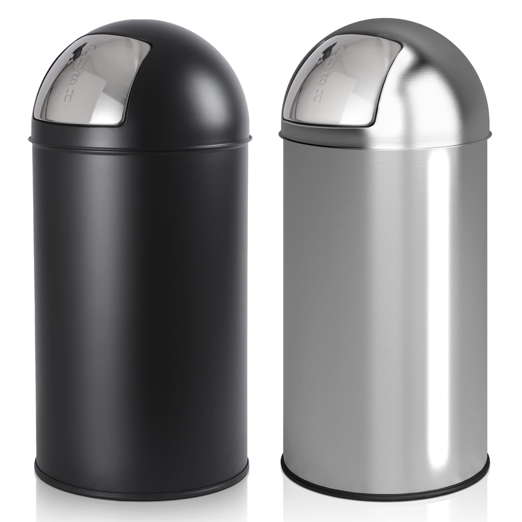 Jago® Push Mülleimer - mit Deckel, 50L, Edelstahl, Push Klappe poliert, Rutschfest, Silber/Schwarz - Retro Abfalleimer, Abfallsammler, Müllbehälter, Müllsammler, Abfallbehälter, Bad (Silber) Angebot bei HelloDeals
