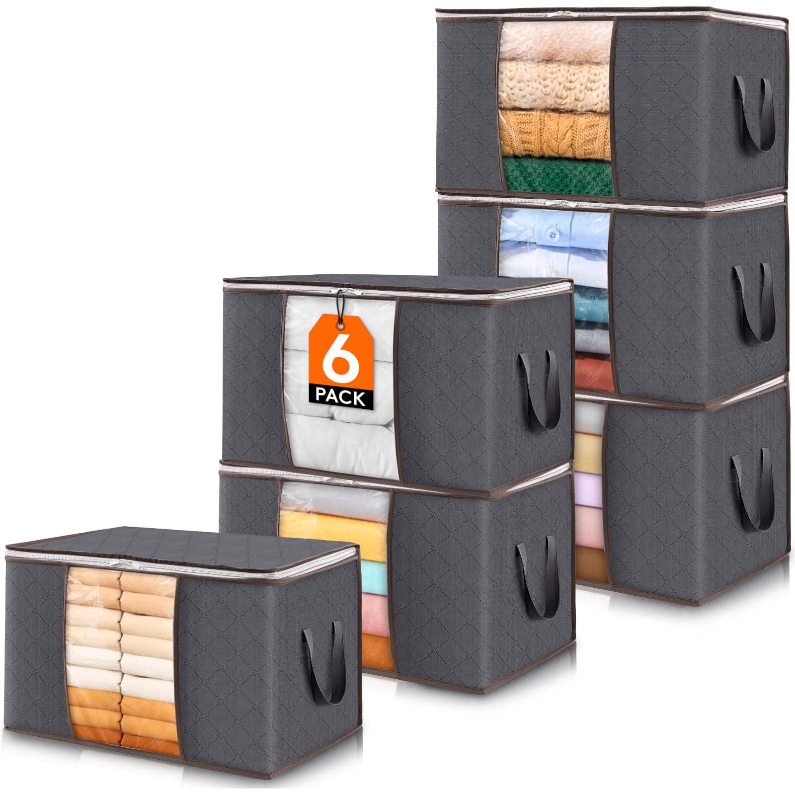 Lifewit 6 Stück Aufbewahrungstasche Groß, Bettdecken Aufbewahrungsbox mit Deckel, Verstärkt Griff Kleidung Aufbewahrung Storage Bag, Kleiderbox Umzugskartons für Klamotten, Kleider, Bettwäsche, Grau 6 60L Angebot bei HelloDeals
