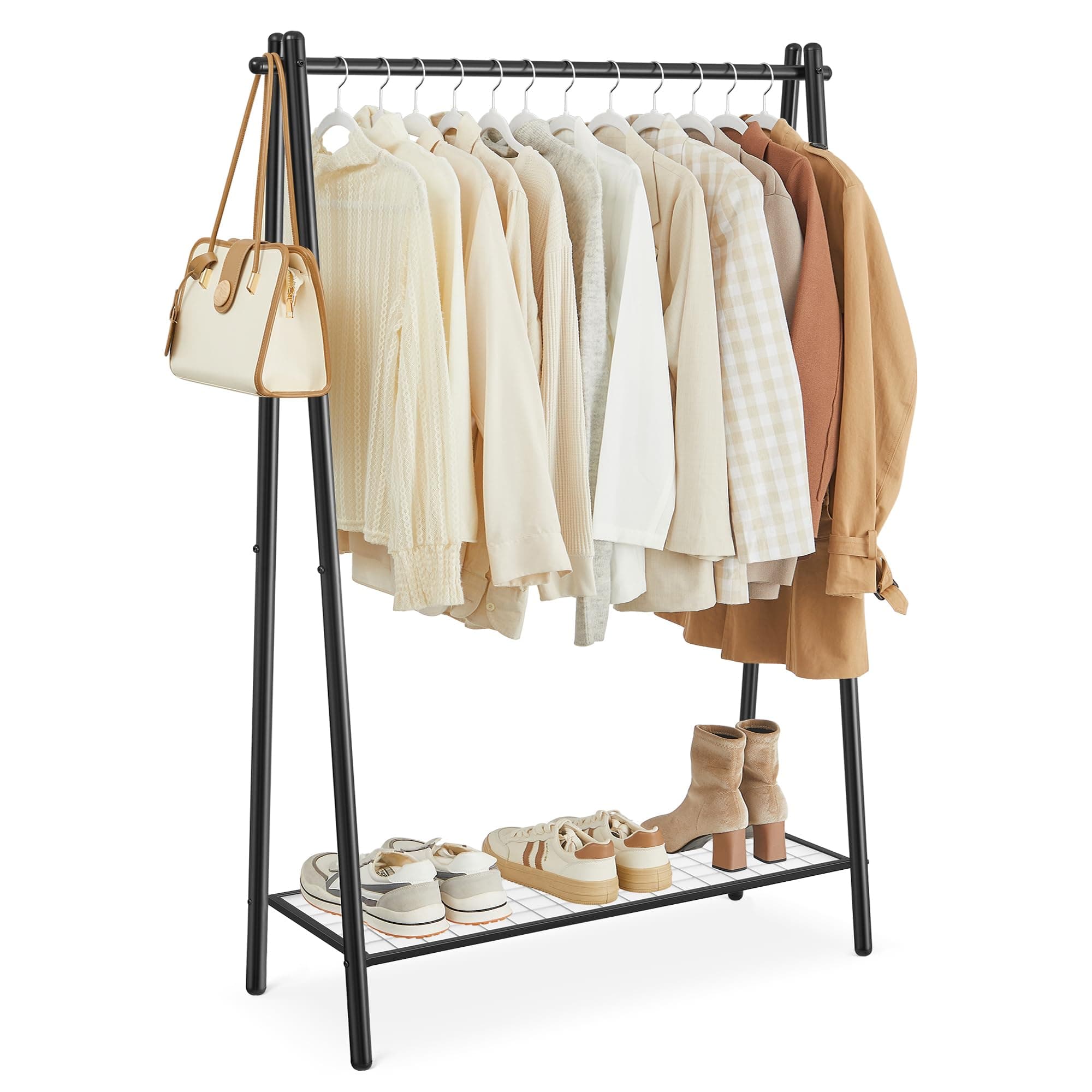 SONGMICS Kleiderständer, Garderobe, Garderobenständer, Kleiderablage, Stahlrahmen, mit Stange und Regal, 33,5 x 92,5 x 153 cm, für Schlafzimmer, Garderobe, Waschküche, Mattschwarz HSR23BK Angebot bei HelloDeals