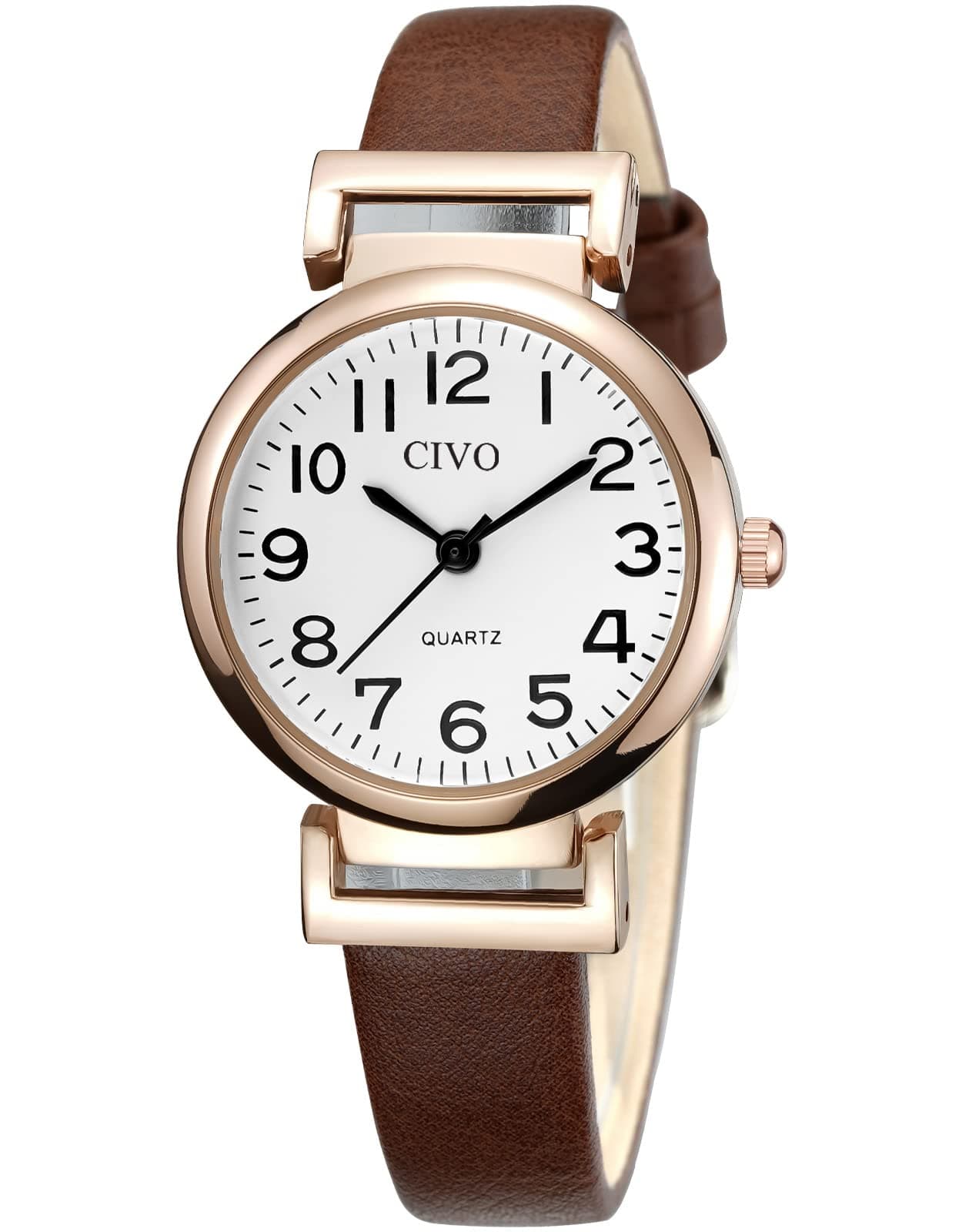 CIVO Damenuhr Leder Analog Quarz Wasserdicht Armbanduhr für Frauen Minimalistische Klassisch Lässig Kleid Geschenke Uhren fur Damen 1 Braun Angebot bei HelloDeals