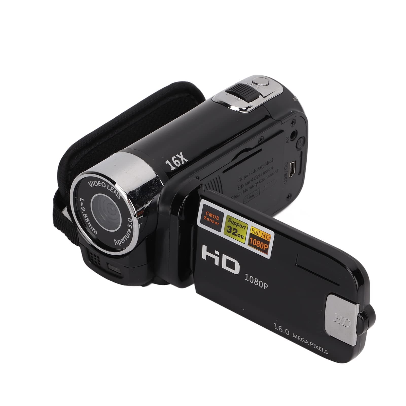 Fockety Videokamera-Camcorder, Full HD 1080P 16MP Digitalkamera-Recorder Digitale Camcorder 270° Drehung 2,7-Zoll-Farbbildschirm Vlogging-Kamera 16-facher Zoom (Schwarz) Angebot bei HelloDeals
