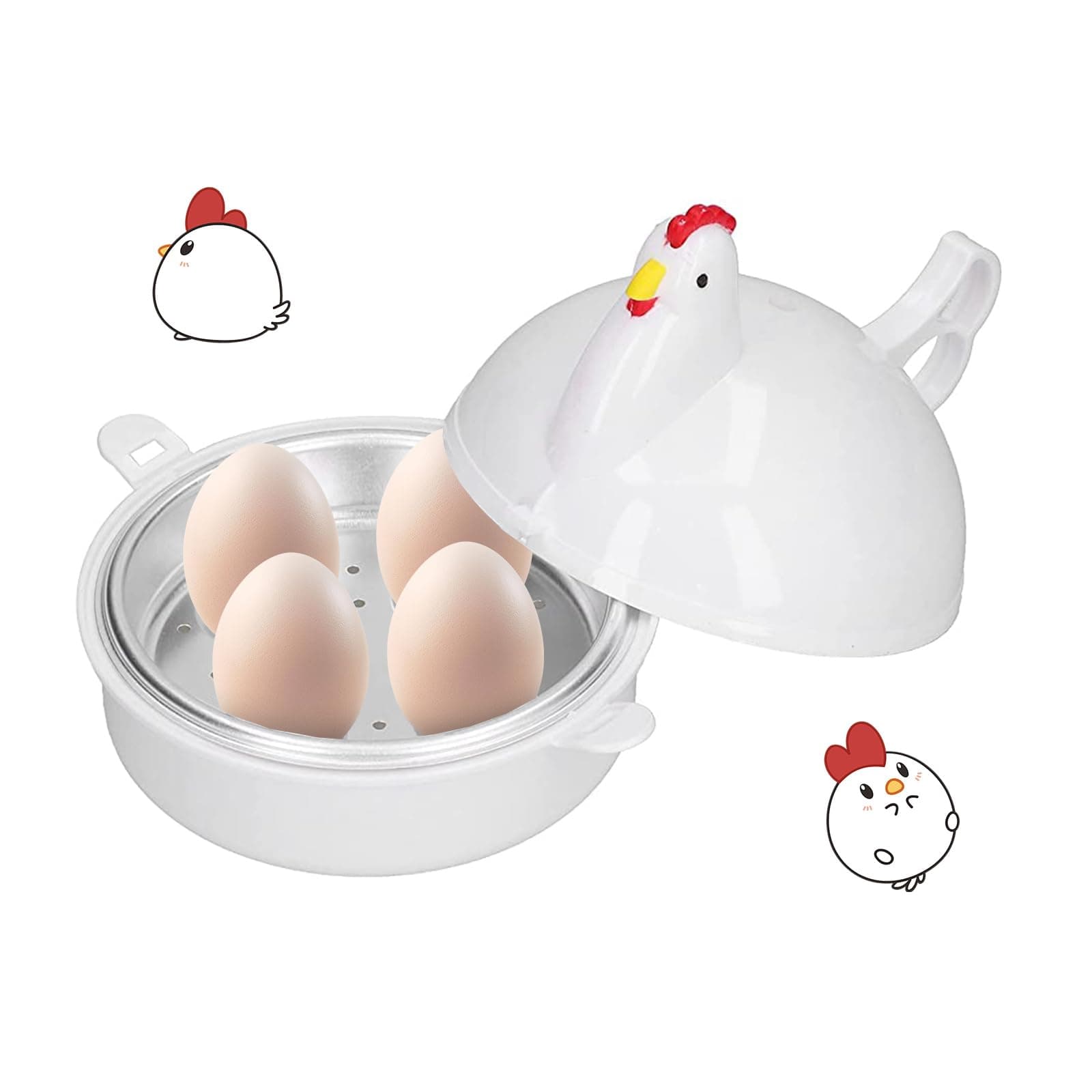 Mikrowelle Eierkocher Mit 4 Eier Kapazität, Eierdämpfer Hühnerform Mikrowelle Dampfkessel Dampfer Mini-Eier Ei-kocher Küchenhelfer Mikro-Eierkocher für Frühstück Kochen Frühstücksei Angebot bei HelloDeals