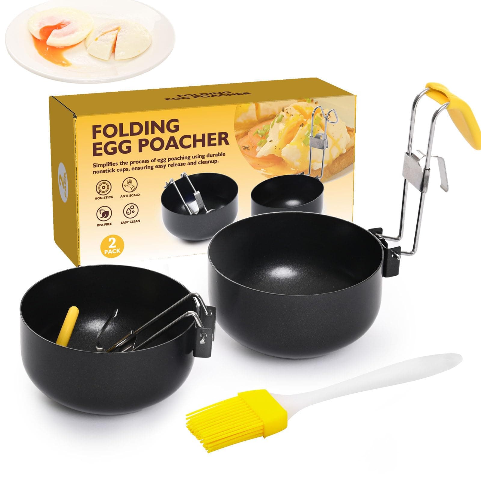 Eierkocher aus Edelstahl, Egg Cooker Zusammenklappbarer Hang Ohr Eierkessel pochierter Eiermacher, Antihaft Eierpocher für perfekte gekochte Eier für Küchenwerkzeug (2 Pcs) Angebot bei HelloDeals