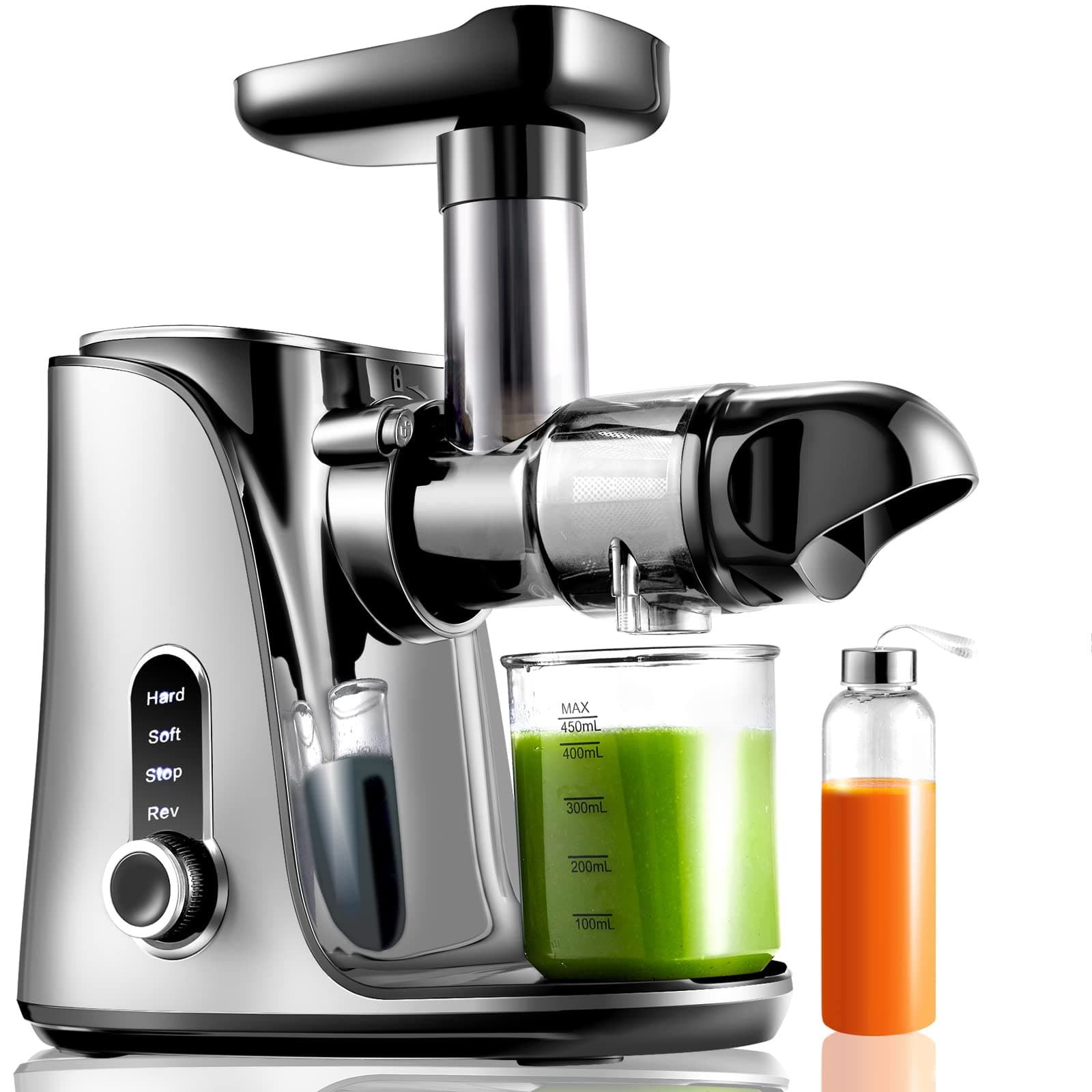 AMZCHEF Slow Juicer Entsafter Gemüse und Obst Testsieger - 2 Geschwindigkeitsstufen & Hohe Saftausbeute - Einfache Demontage mit Rückwärtsfunktion - Saftpresse Elektrisch mit mit leisem Motor - Grau Silber 45 mm Angebot bei HelloDeals