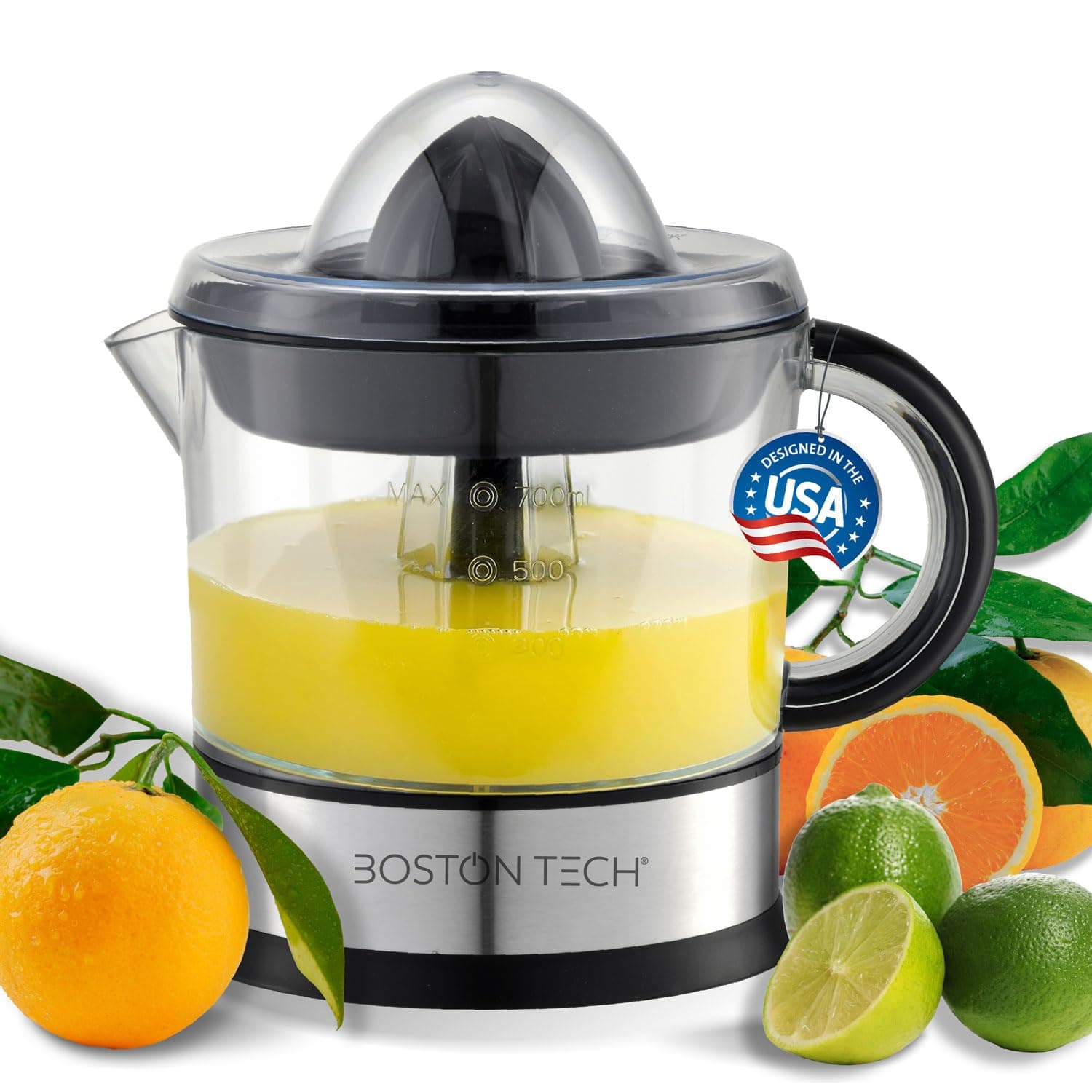 Zitruspresse elektrisch 40W Boston Tech MasterJuicer – 2 Kegel & BPA-frei | 700 ml Edelstahl Orangenpresse | Bidirektionale Rotation | Hohe Saftausbeute & Leicht zu reinigen Angebot bei HelloDeals