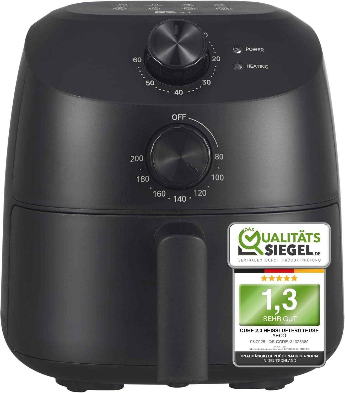 aeco Cube 2.0 Mini Airfryer – Kompakte Heißluftfritteuse, 2 Liter, BPA-frei, 60 Min. Timer, Antihaft, 80% weniger Öl, energieeffizient, Automatische Abschaltfunktion 2 Liter Cube 2.0 (Mini) Angebot bei HelloDeals