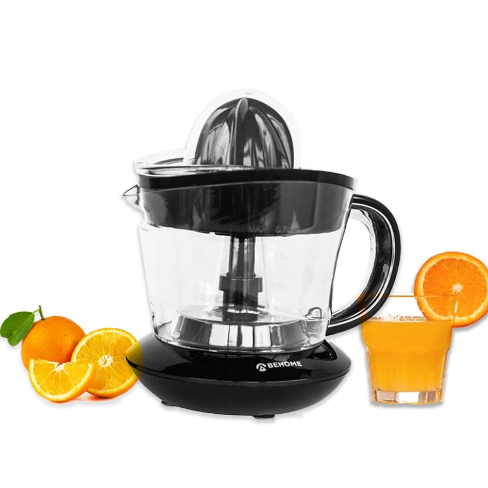 BEHOME Elektrische Zitronenpresse hohe Saftausbeute Kapazität 700ML | Orangenpresse 2 Drehrichtungen, 2 Kegel Doppelkegel für Orangenpressen Elektrische Saftpresse Edelstahl, Schwarz Angebot bei HelloDeals