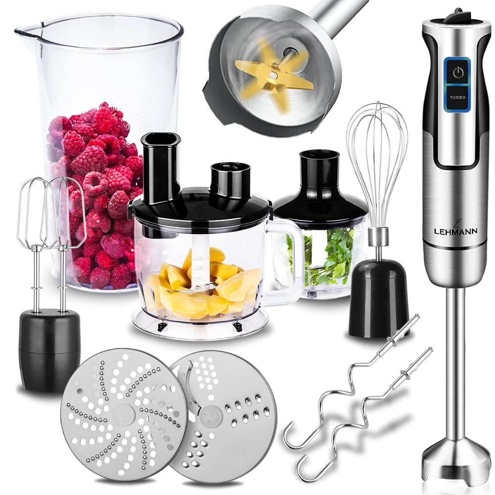 Lehmann Stabmixer Set Chopsui 1200 W | Pürierstab mit Turbofunktion und Geschwindigkeitsregelung | Elektrische Multifunktions Hand Blender | inkl. 9-teiliges Zubehör Set Angebot bei HelloDeals