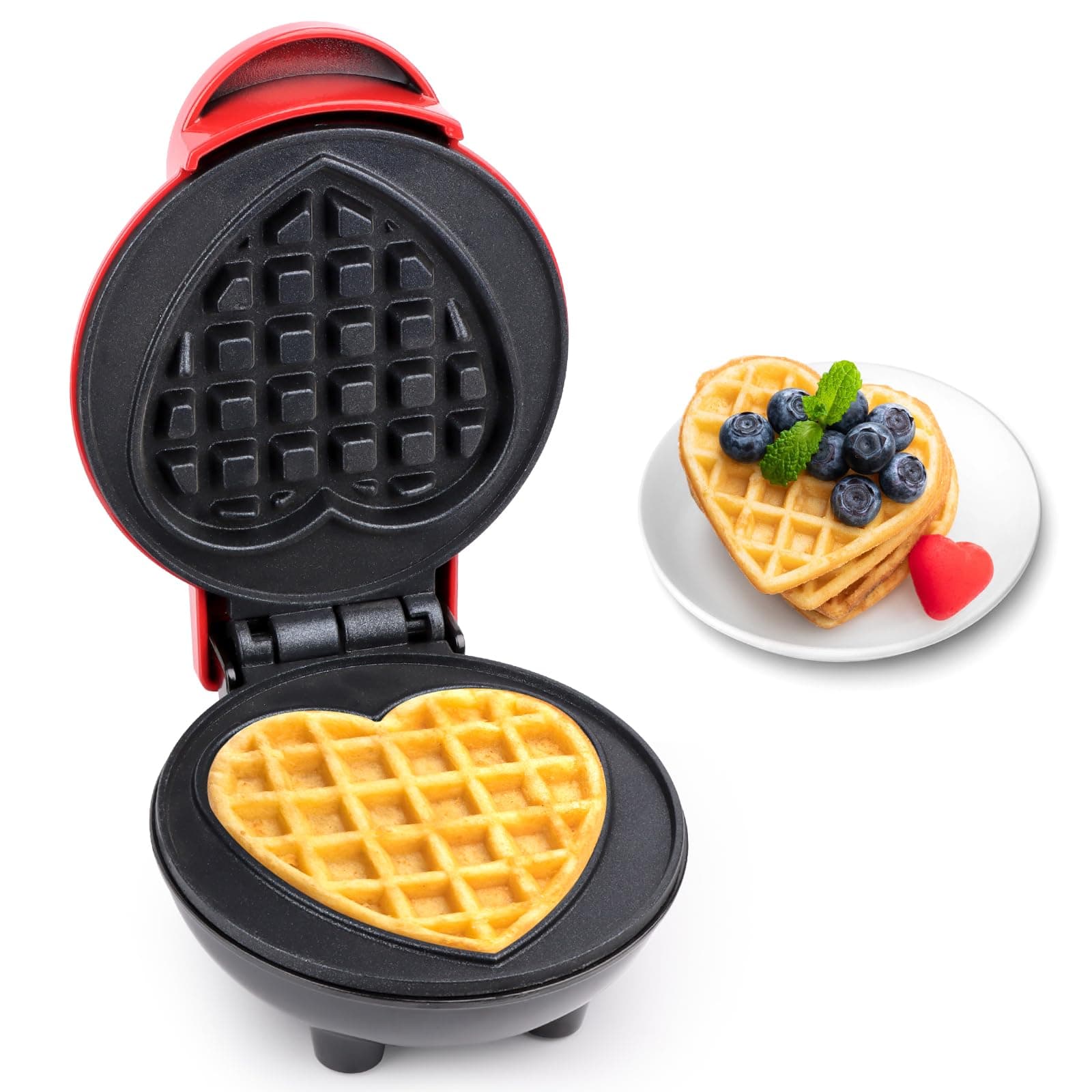 Mini-Waffeleisen in Herzform, RISVOWO 350W Kleiner Waffelmaker mit Antihaftbeschichtung, Waffle Maker für Kindergeburtstage, Ostern oder Weihnachten Waffle Iron Heart Shape Angebot bei HelloDeals