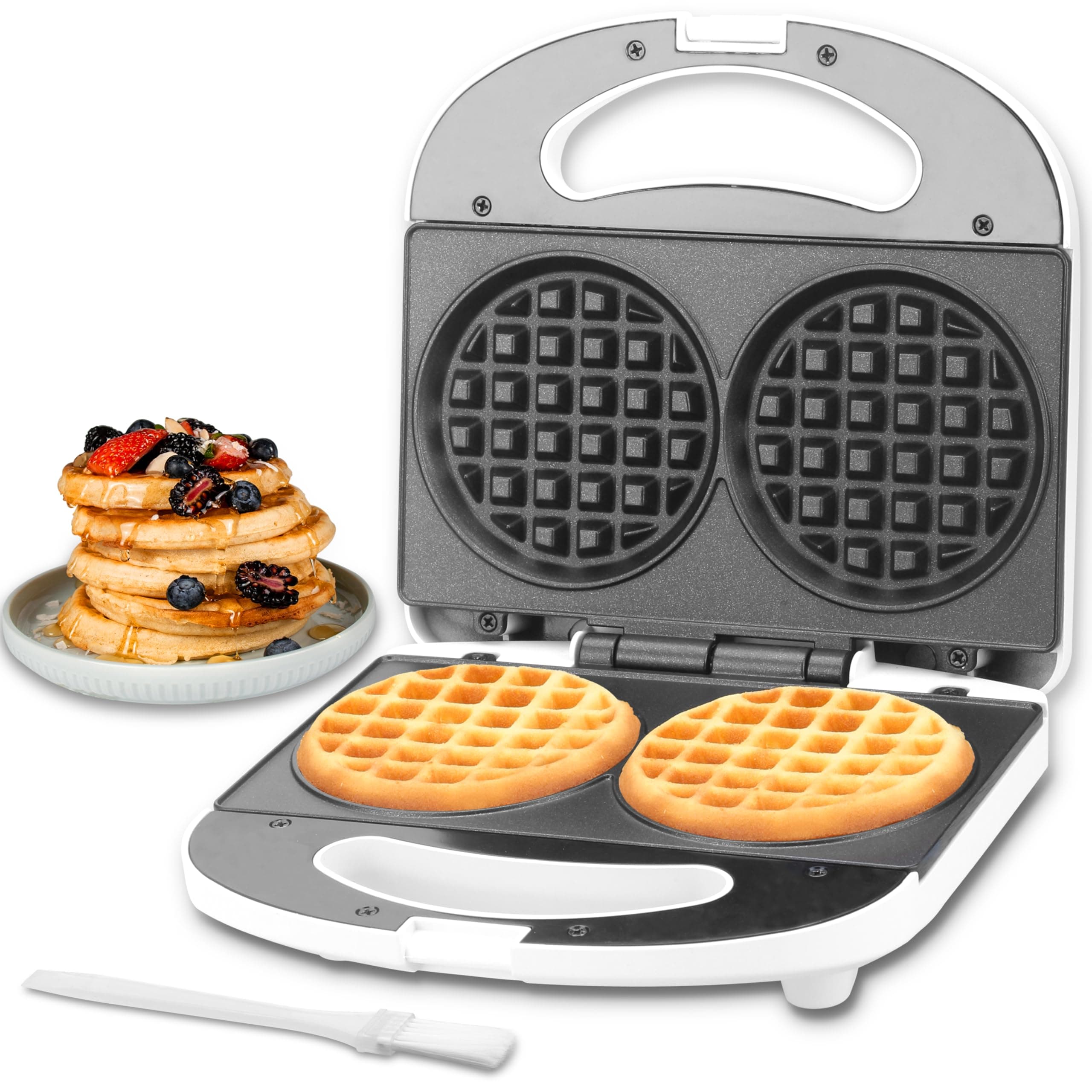 Mini Waffeleisen Kinder, Doppelwaffeleisen, Kleines Waffeleisen mit Antihaftbeschichtung, Mini Waffle Maker, für Familienfeiern, Kindergeburtstage, Ostern oder Weihnachten, Weiß Angebot bei HelloDeals