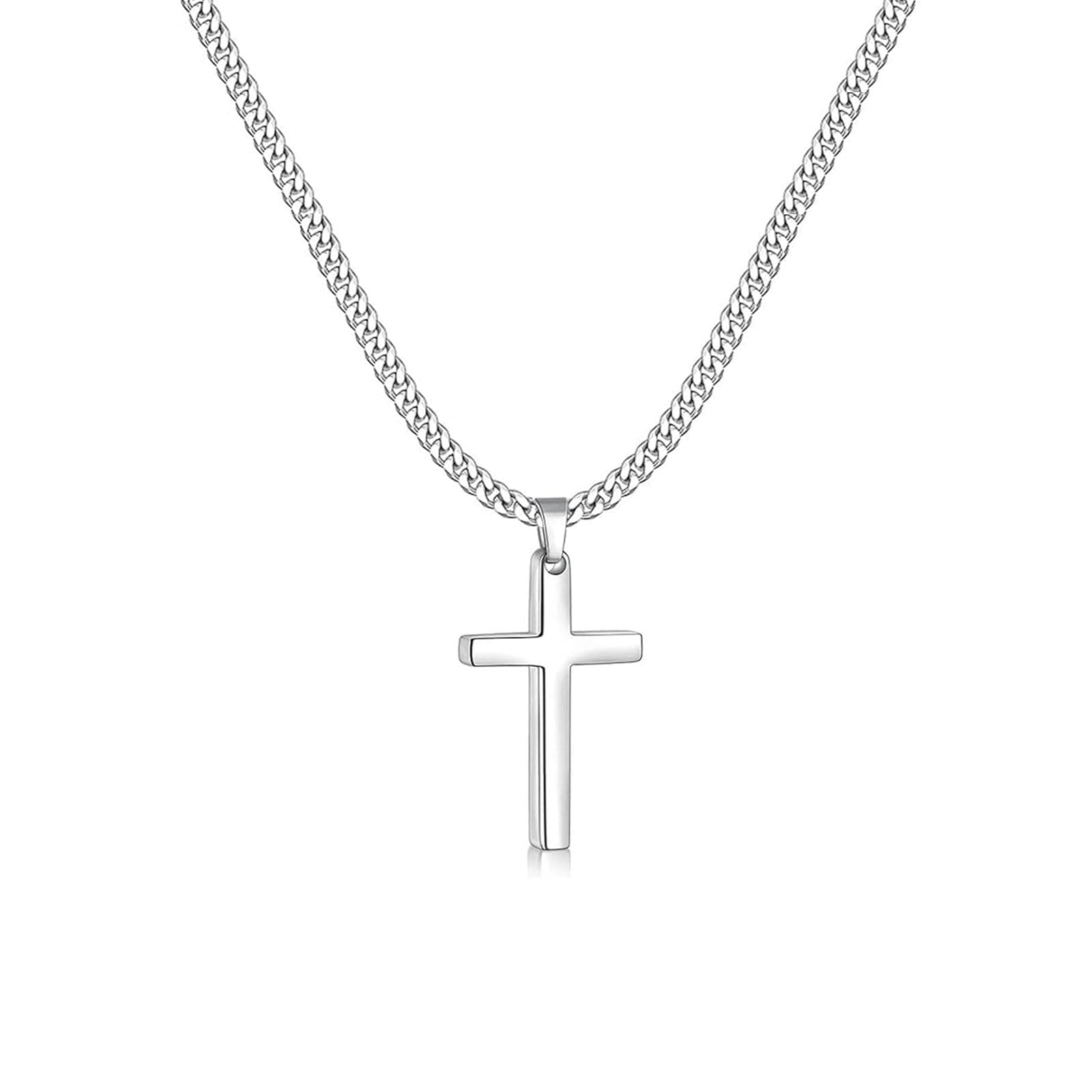 Kreuz Kette Herren Edelstahl Anhänger Kreuz Halskette Silber/Schwarz/Gold,Anhänger 15 * 28mm - 50 * 30mm Silber,28*15mm+50cm Angebot bei HelloDeals
