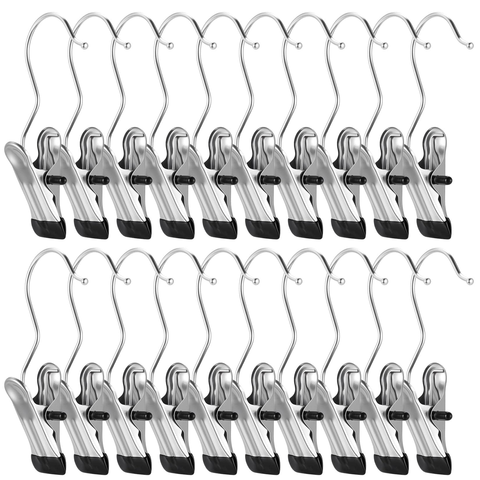 26 Stück Wäscheklammern mit Haken, Edelstahl Wäsche Haken, rutschfest Kleiderbügel Clips, 360° Drehbarer Klammerhaken, Metallklammern Stiefel Aufhänger für Wäschehaken Schuhe Hosenhaken Schuhclips Angebot bei HelloDeals