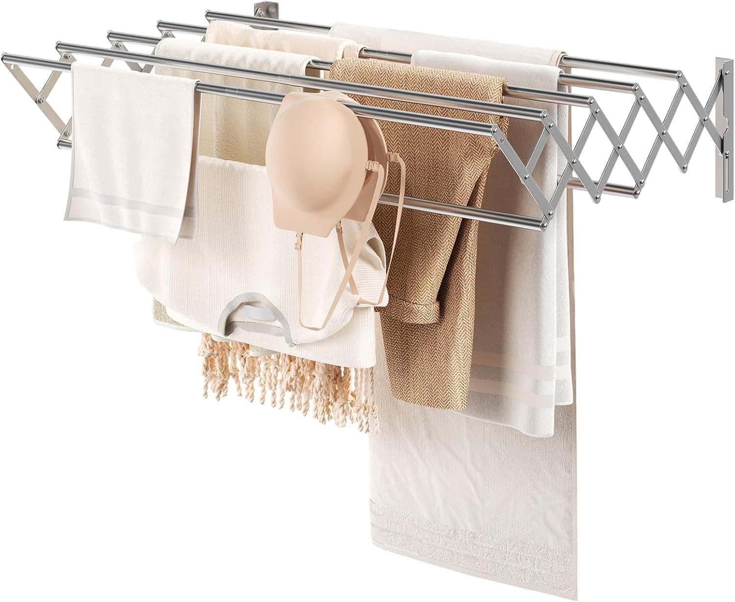 YOUDENOVA Wäscheständer Wandmontage, Wäschetrockner Wand ausziehbar mit 7 Stangen, platzsparender Trockenständer für Waschraum, Handtuchhalter aus Metall für Bad, (42-80) x 59 x 19cm, Silber Silber (42-80)x59x18.5cm Angebot bei HelloDeals