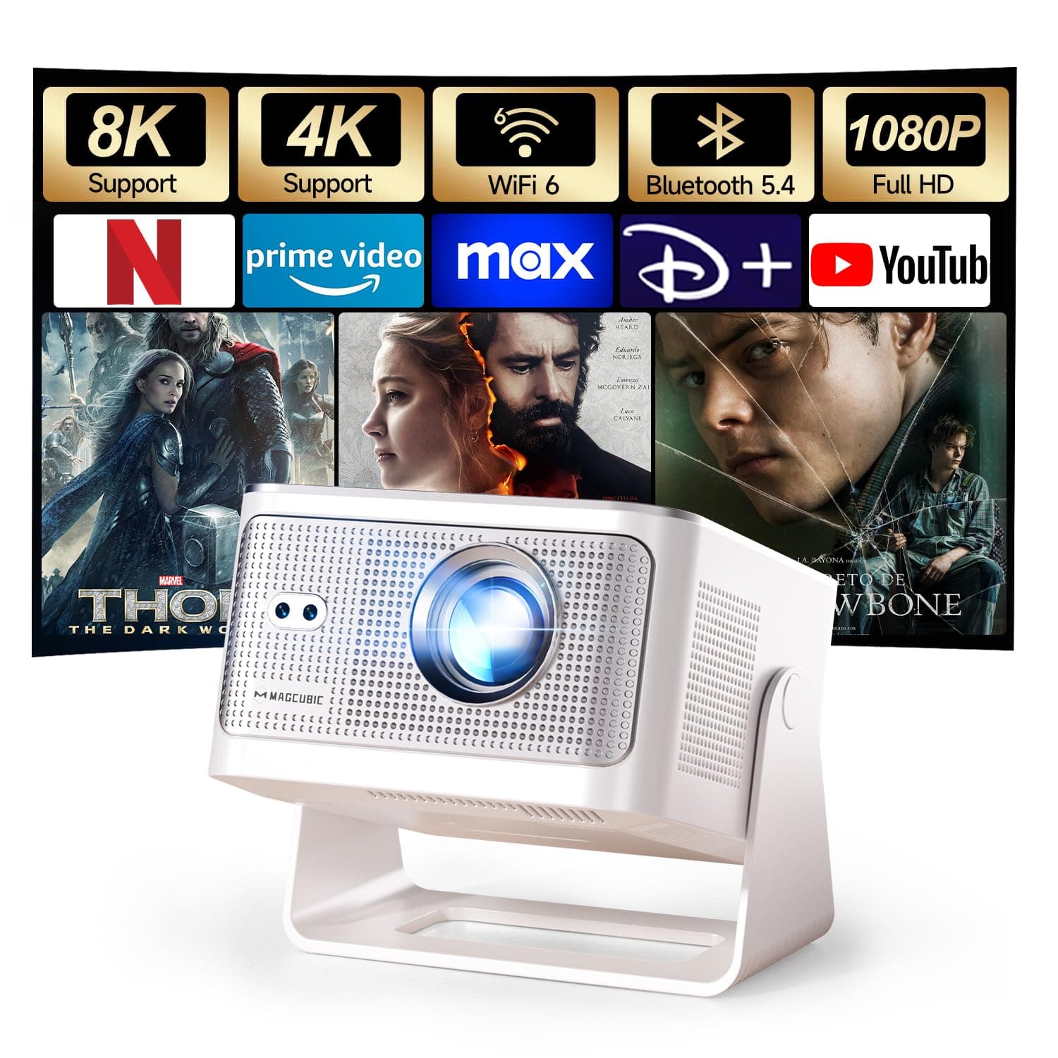 Magcubic Mini Beamer 4K & 8K 1080P Unterstützt, Projektor Tragbarer mit Android 14 WiFi 6 Bluetooth 5.4, Autofokus 6D Auto-Trapezkorrektur, 12W Lautsprecher, 180° Dreh Smart Beamer Heimkino HY350MAX Angebot bei HelloDeals