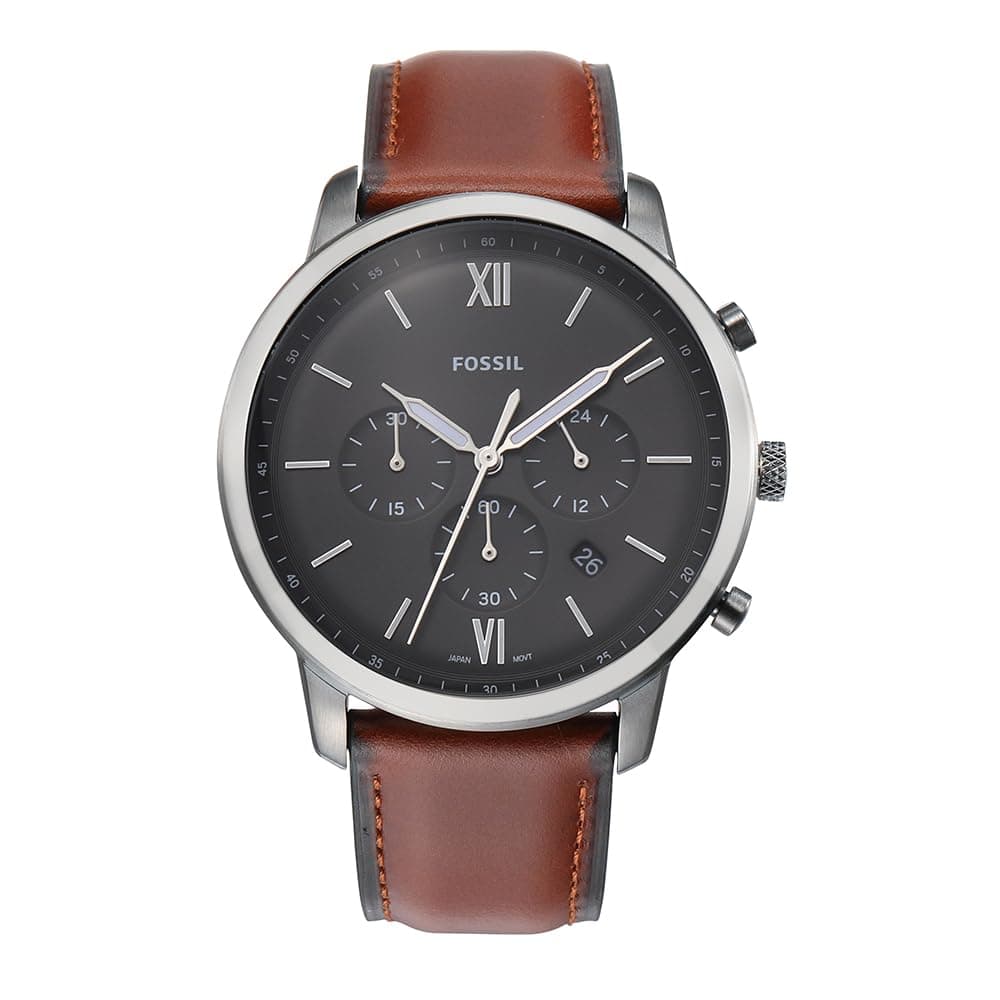 Fossil Neutra Uhr für Herren, Quarz-Chronographenwerk mit Lederarmband Braun und Dunkelgrau Angebot bei HelloDeals